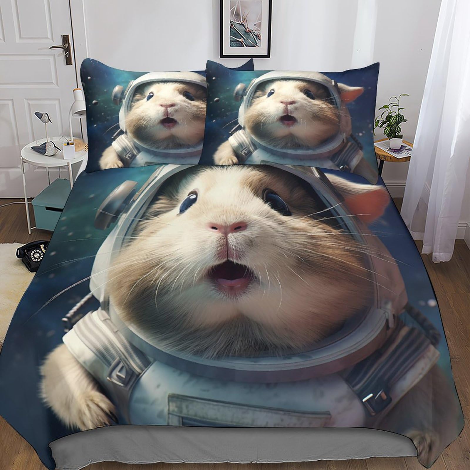 Parure de lit enfant cochon d'inde astronaute, ensemble de housse de couette pour garçons 200x200cm