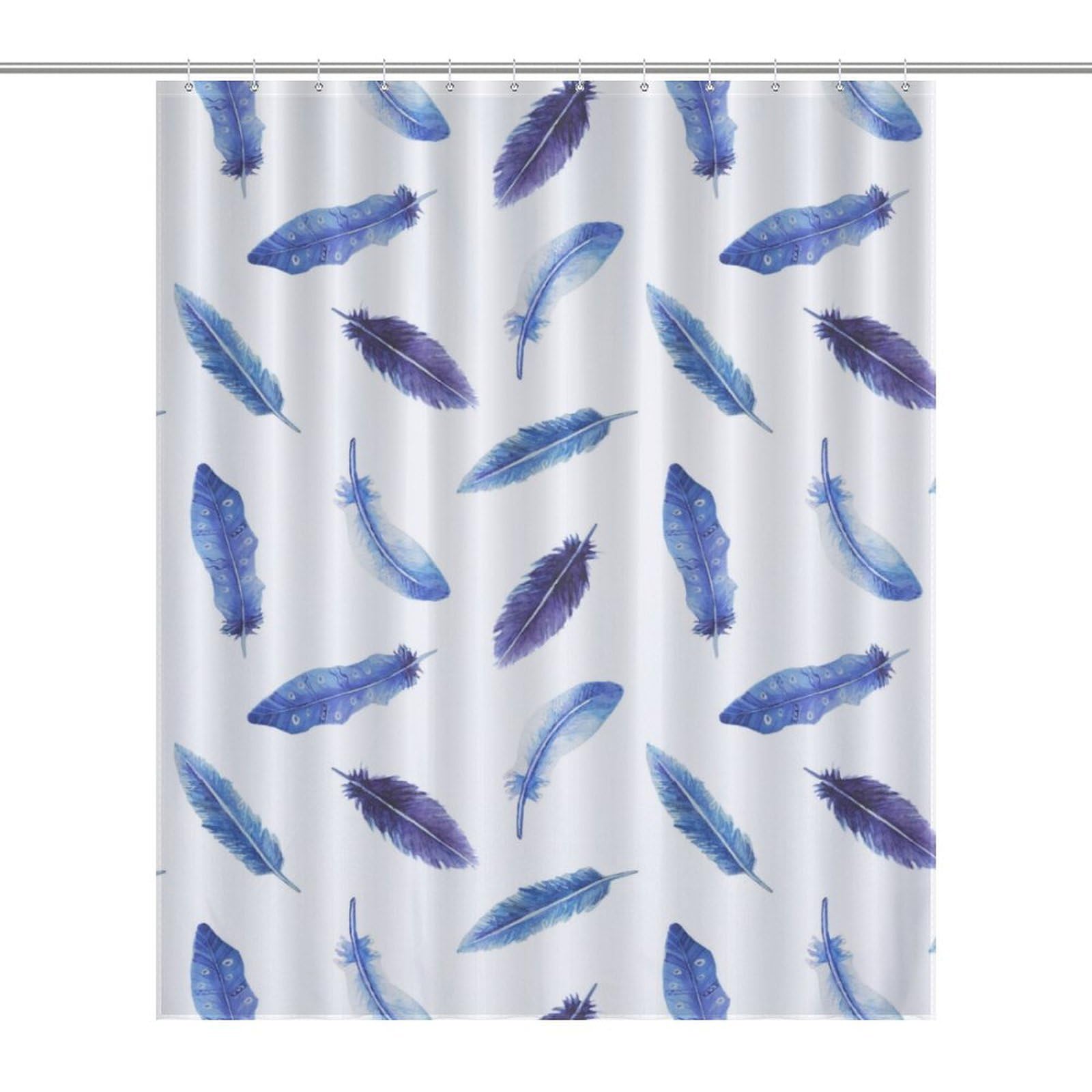CZZYH 143 X 180 Cm Shower Curtains with Hooks, Bathroom Accessory, Blue Light Feather Shower Curtain