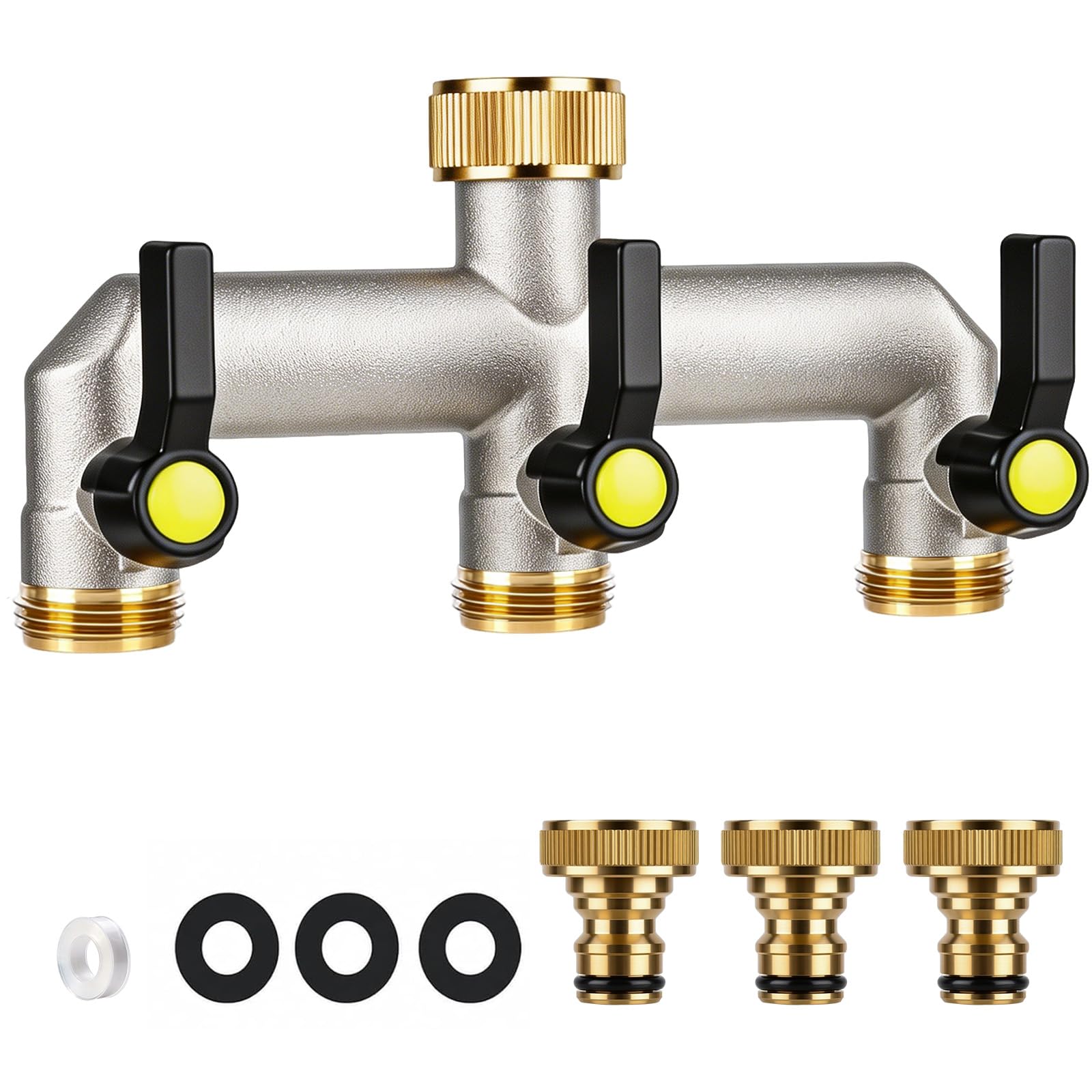3 Way Brass Garden Hose Splitter Water Connector, Outdoor 3/4" Tap Splitter