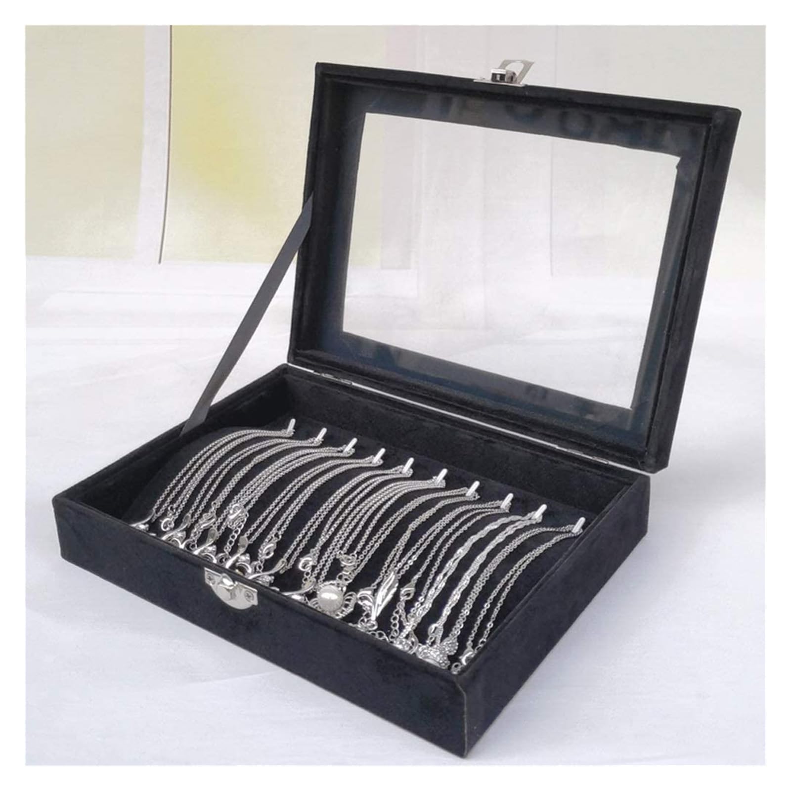 Scatole Per Gioielli Scatola portaoggetti for collane con 10 ganci, con coperchio trasparente, piccolo vassoio for gioielli for oggetti da collezione impilabile Cofanetti E Scatole