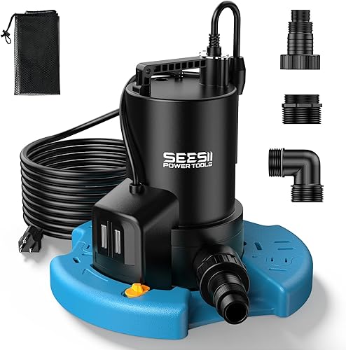 SEESII Bomba de cubierta de piscina de 13 HP, encendidoapagado automático, bomba de agua sumergible de 3035 GPH con red de filtro, cable de