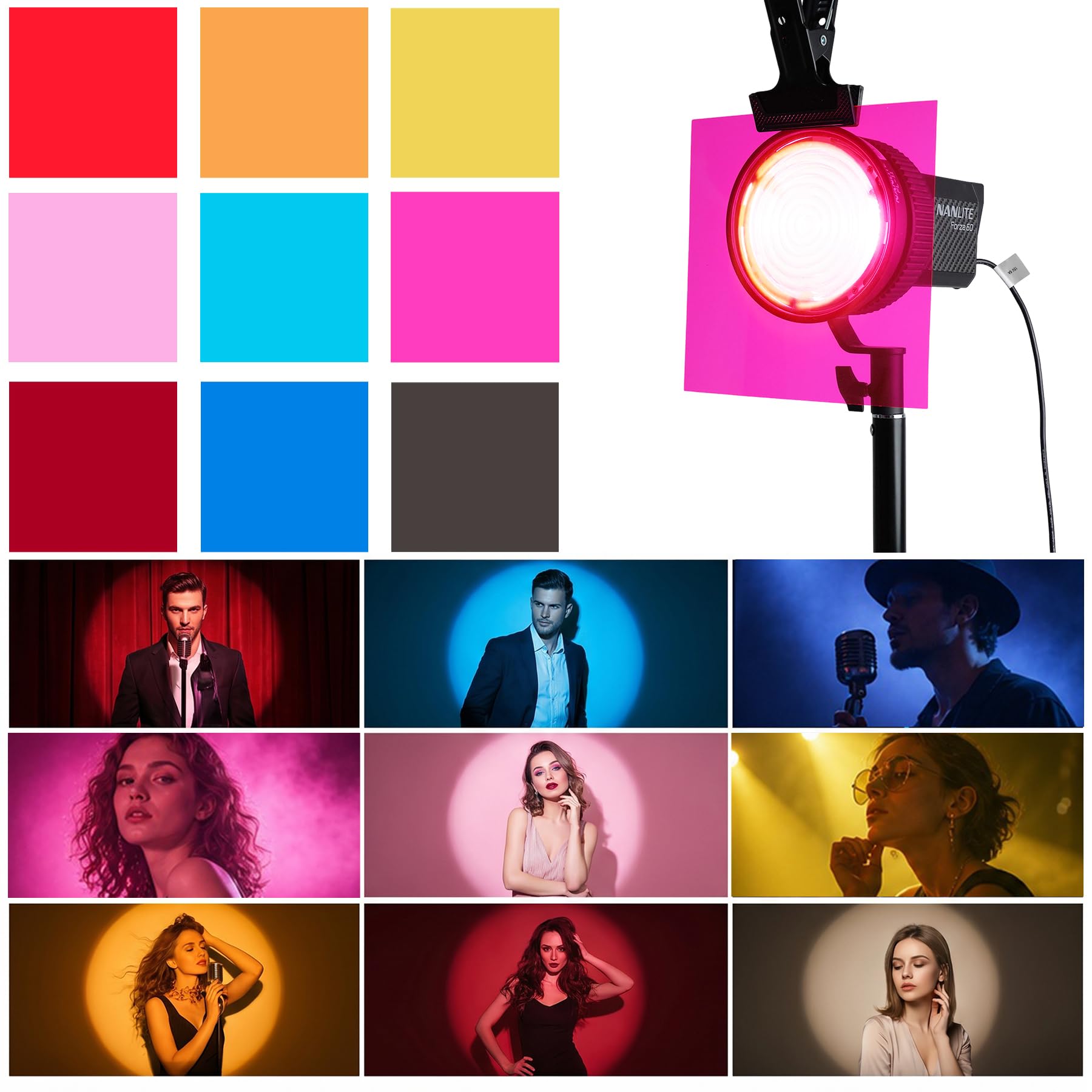 Gel-Lichtfilter, Farbkorrektur, farbige Overlays, transparente Farbfilme, Beleuchtung, Gelfilter, Kunststoffblätter, Korrektur für Film, Video, Foto, Bühne (Rosarot, 20 x 20 cm)