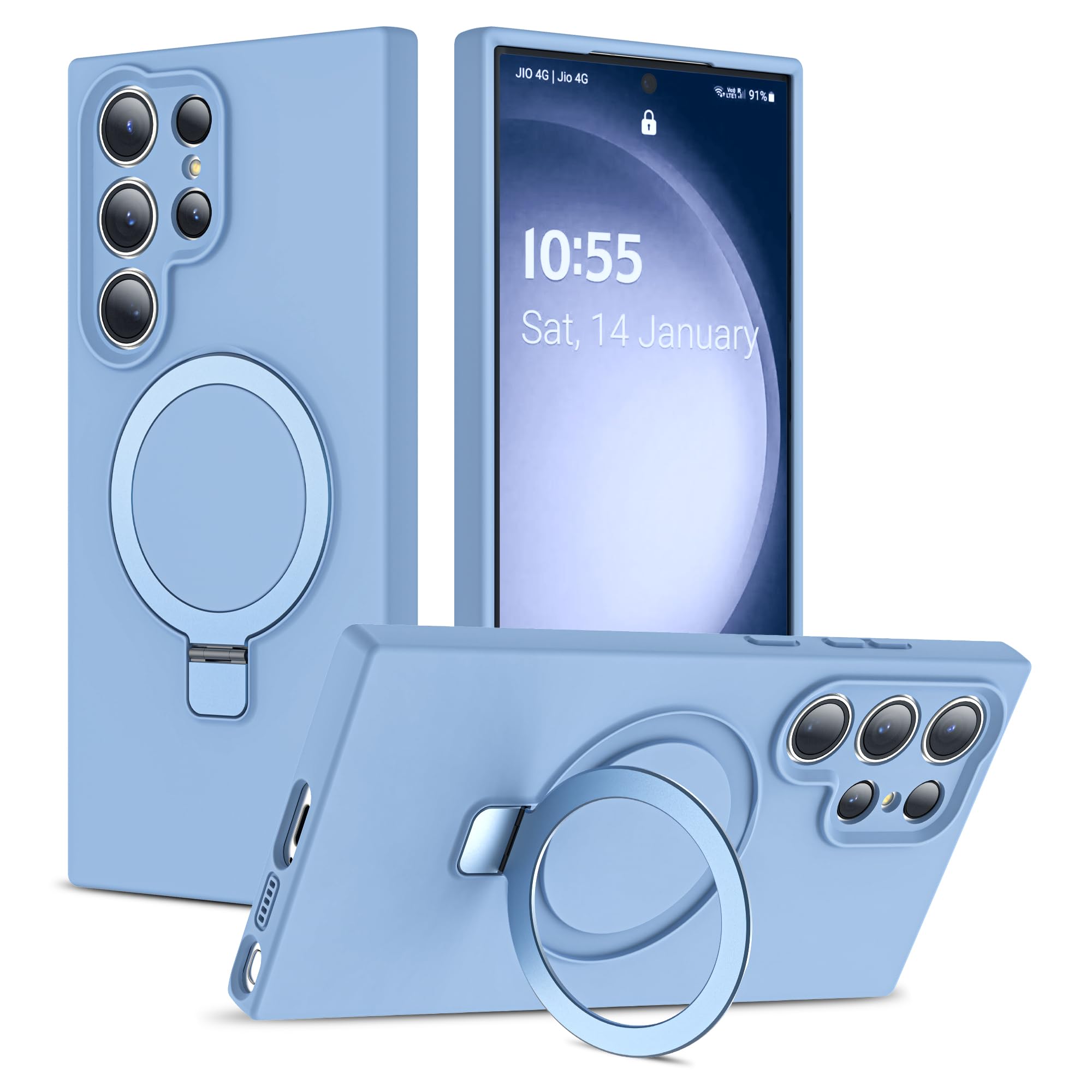 YEMORAN Designed for Samsung Galaxy S23 Ultra 6.8'' with Magnetic Ring Stand[Compatible with Mag-Safe][Military-Grade Protection] Slim Liquid Silicone