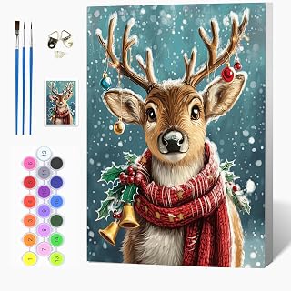 Auremi Christmas Framed Paint by Number for Adults,DIY Reindeer Painting by Number Kits on Canvas Acrylic Oil Painting Kits for Adults Paint by Number Kits for Home Decor 20x30cm