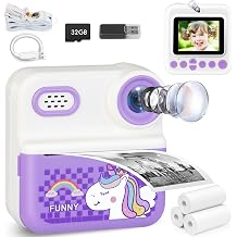 Kids Camera Instant Print with 32GB Card, 1080p Video, 2.4in Screen, Front Rear Dual Selfie, Perfect Christmas Birthday Gifts Portable Travel Toys Camera