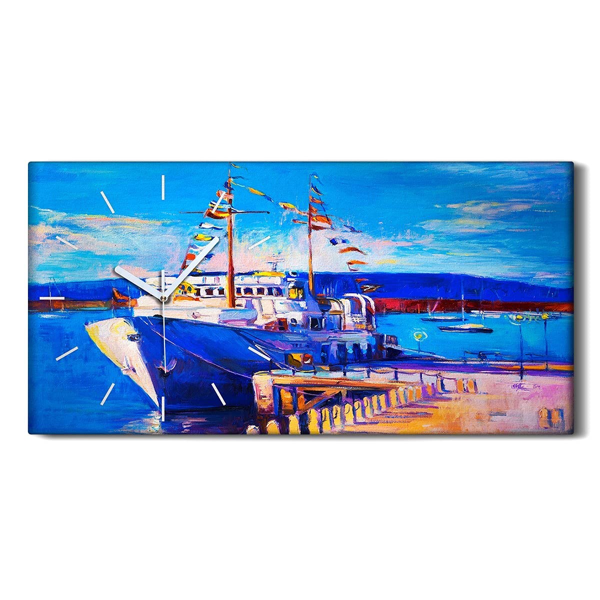 Horloge sur Toile Harbour Sea Ships Sky Art 60x30cm