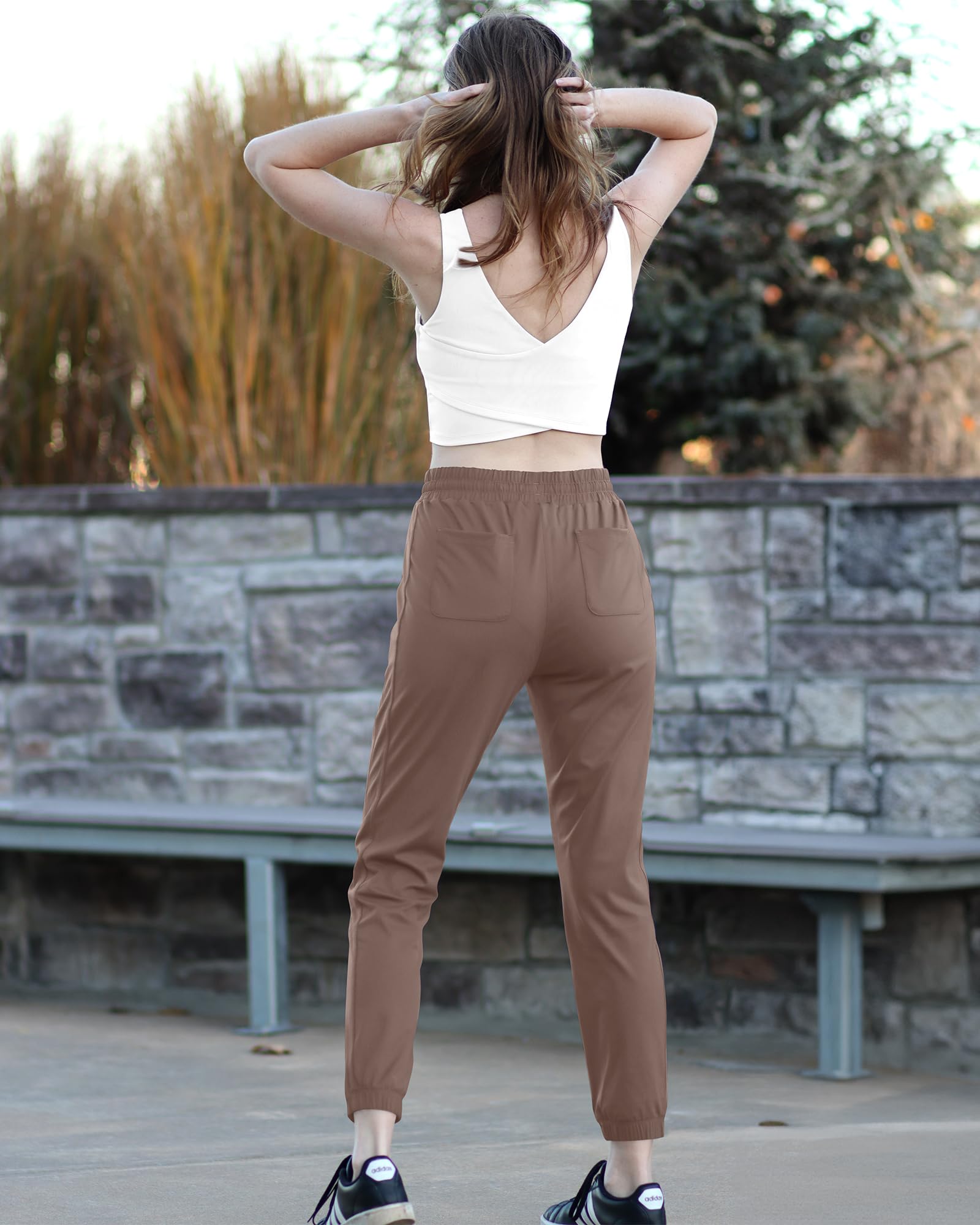 G4Free Damen Jogginghose Hohe Taille Sporthose Kordelzug Laufhose mit Taschen Elastische Weiche Slim Fit Trainingshose für Fitness Yoga Freizeit Golf Freizeithose