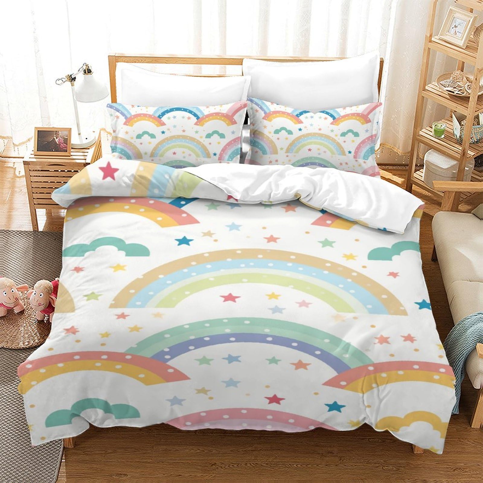 Housse de couette 140x200cm Arc-en-Ciel 3D en microfibre avec 2 taies