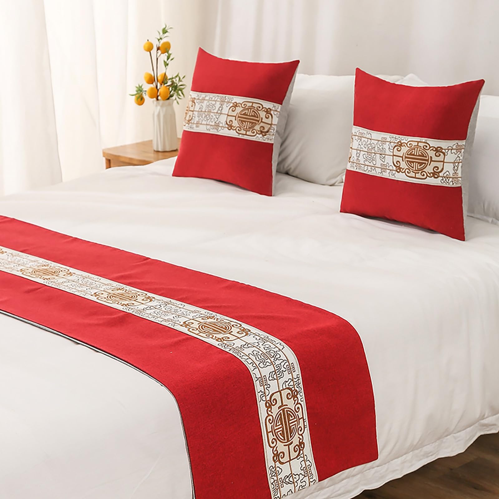 VNVFJKLO bed runner, Embroidery King Bed Scarf Runner Bedding Scarves Cover For Home Hotel Guesthouse For Slipcover Decoration(Red,48 * 210cm for 150cm Bed)