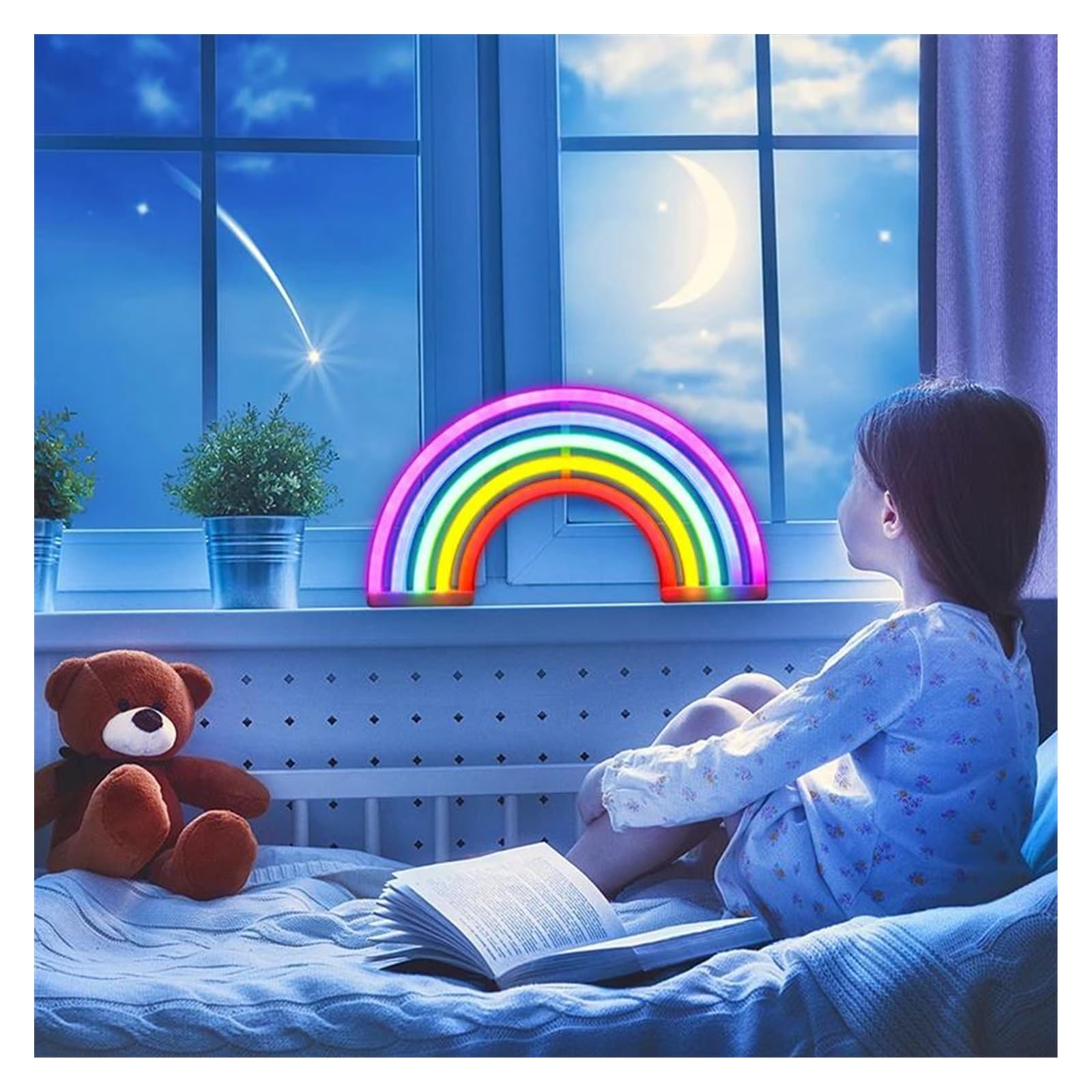 Luce Notturna Arcobaleno Al Neon - Decorazione Camera Bambina Con Batteria O USB - Foto 7