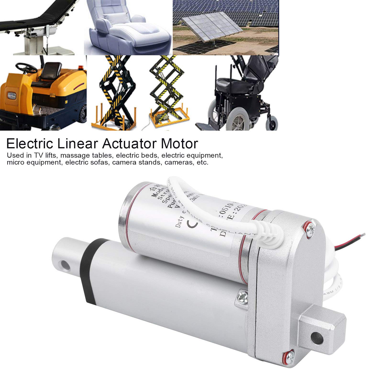 Attuatore Lineare Elettrico Motore 100 Kg Carico 50 Mm Corsa 12 Mm/S CC per Tavolo Elevatore TV, Lettino da Massaggio, Letto Elettrico, Apparecchiatura Elettrica, Apparecchiatura