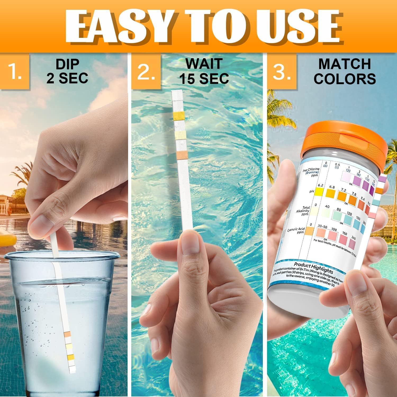 Strisce di prova per piscina e vasca idromassaggio - Kit di test di precisione medica 3-1 4-1 7-1 per piscina - Test di pH, cloro libero (bromo), alcalinità totale e acido cianurico e
