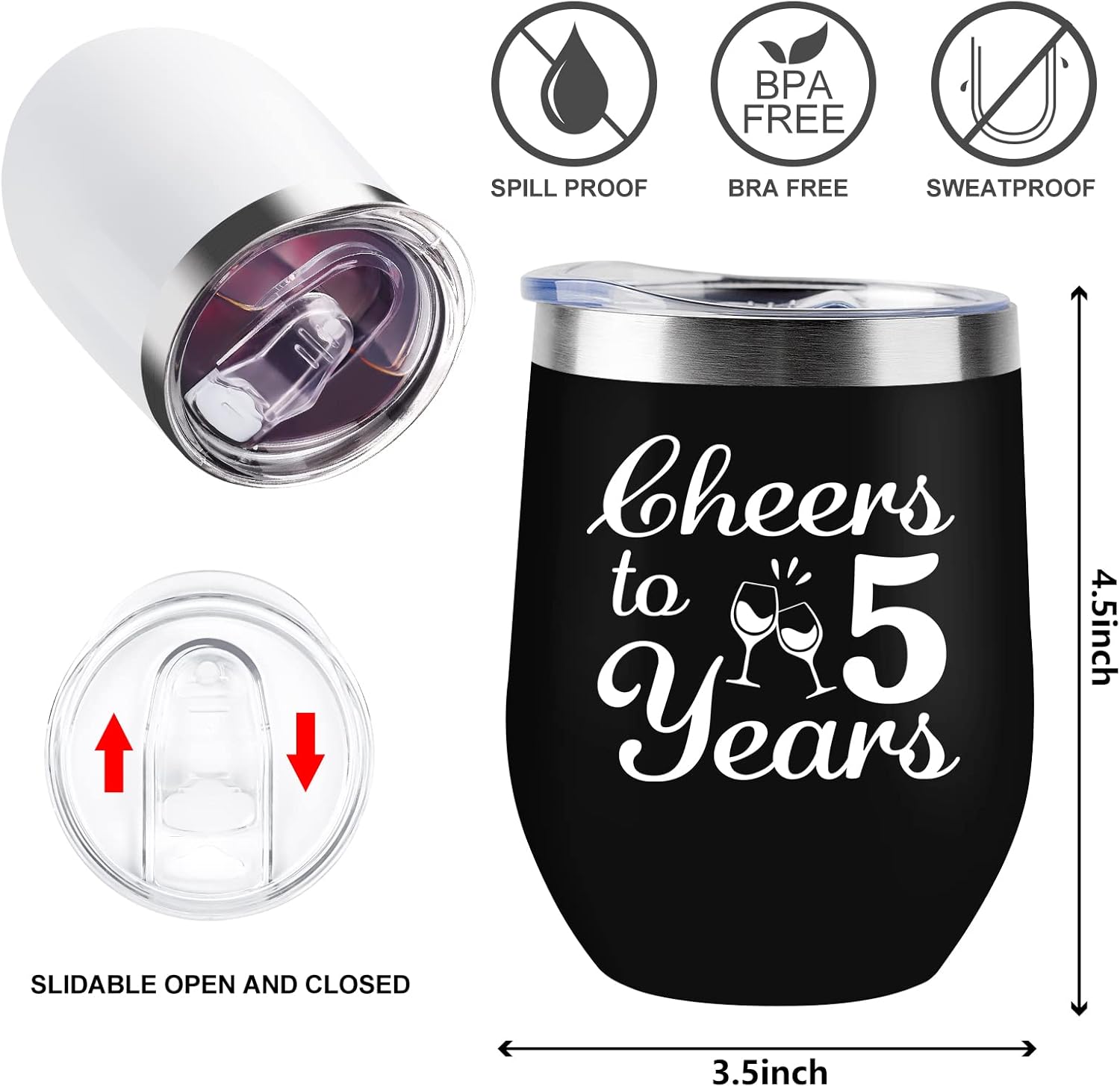 5th Anniversary Wedding Gifts for Couple - Wooden Wedding Five Years Anniversary Decorations - 2 Pack Wine Tumbler, 12 OZ - Image 6