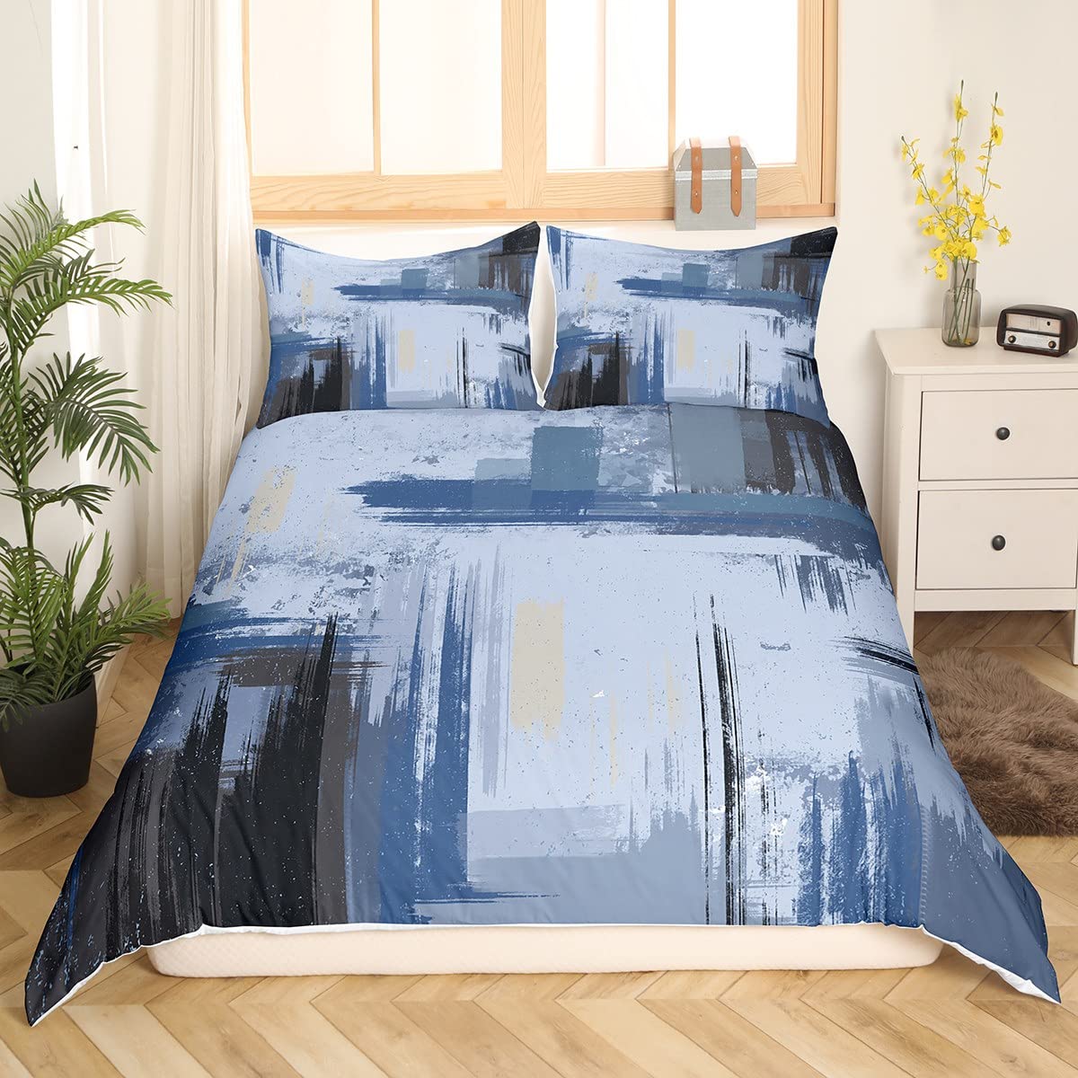 Abstract Bedding Set Modern Abstract Art Bedding Set for Kids Teens Retro Duvet Cover Grey Blue Pattern Bedspread Cover Room Decor 2Pcs With 1 Pillow Case Single Size โ image 1