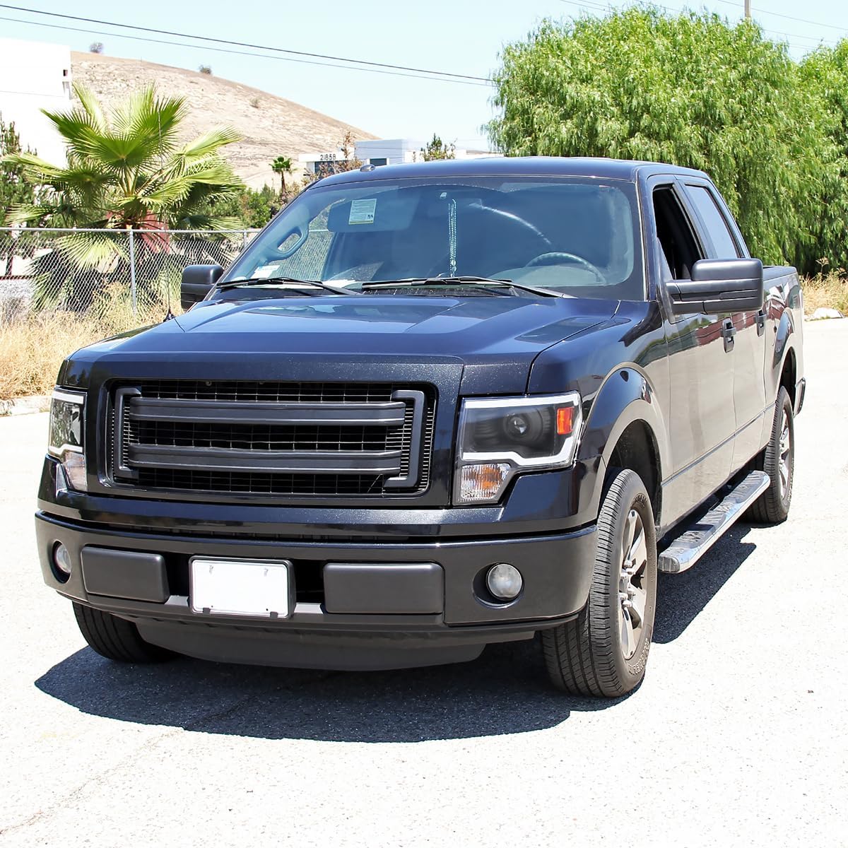 SPEC-D TUNING Black Projector Headlights w/LED Strips Compatible with 2009-2014 Ford F-150, Left + Right Pair Headlamps Assembly