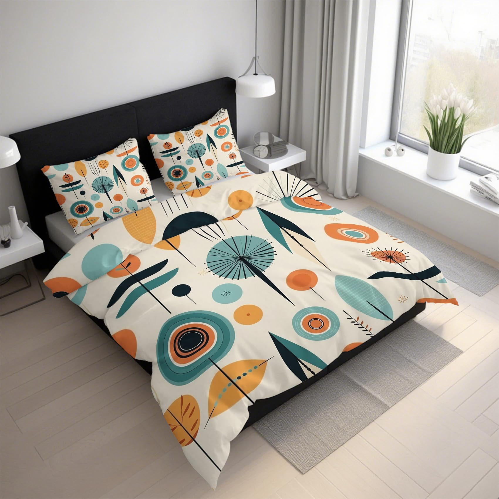 Housse de couette 220x240 moderne design géométrique milieu du siècle avec taies