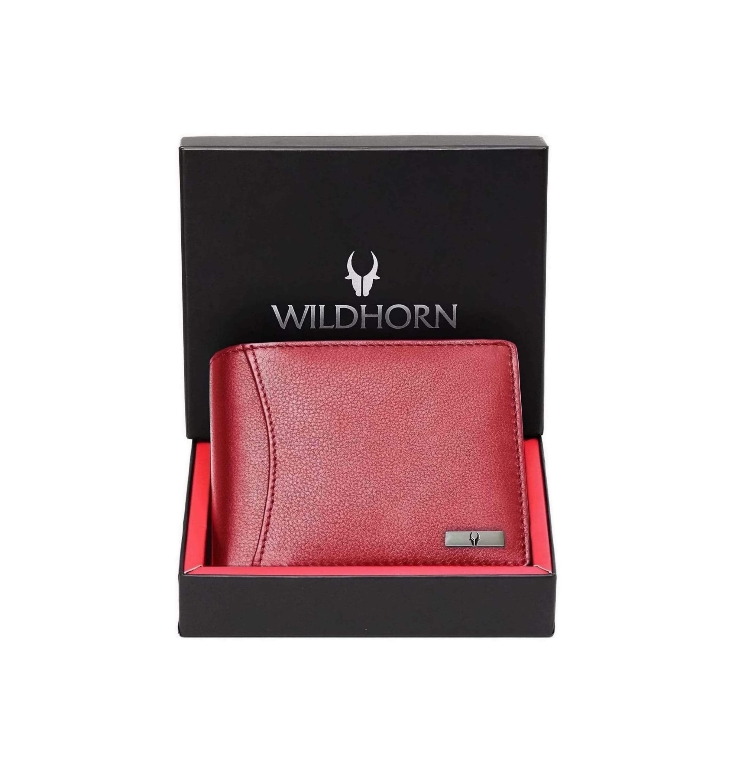 WildHorn RFID Protected Leather Wallet for Men, Red