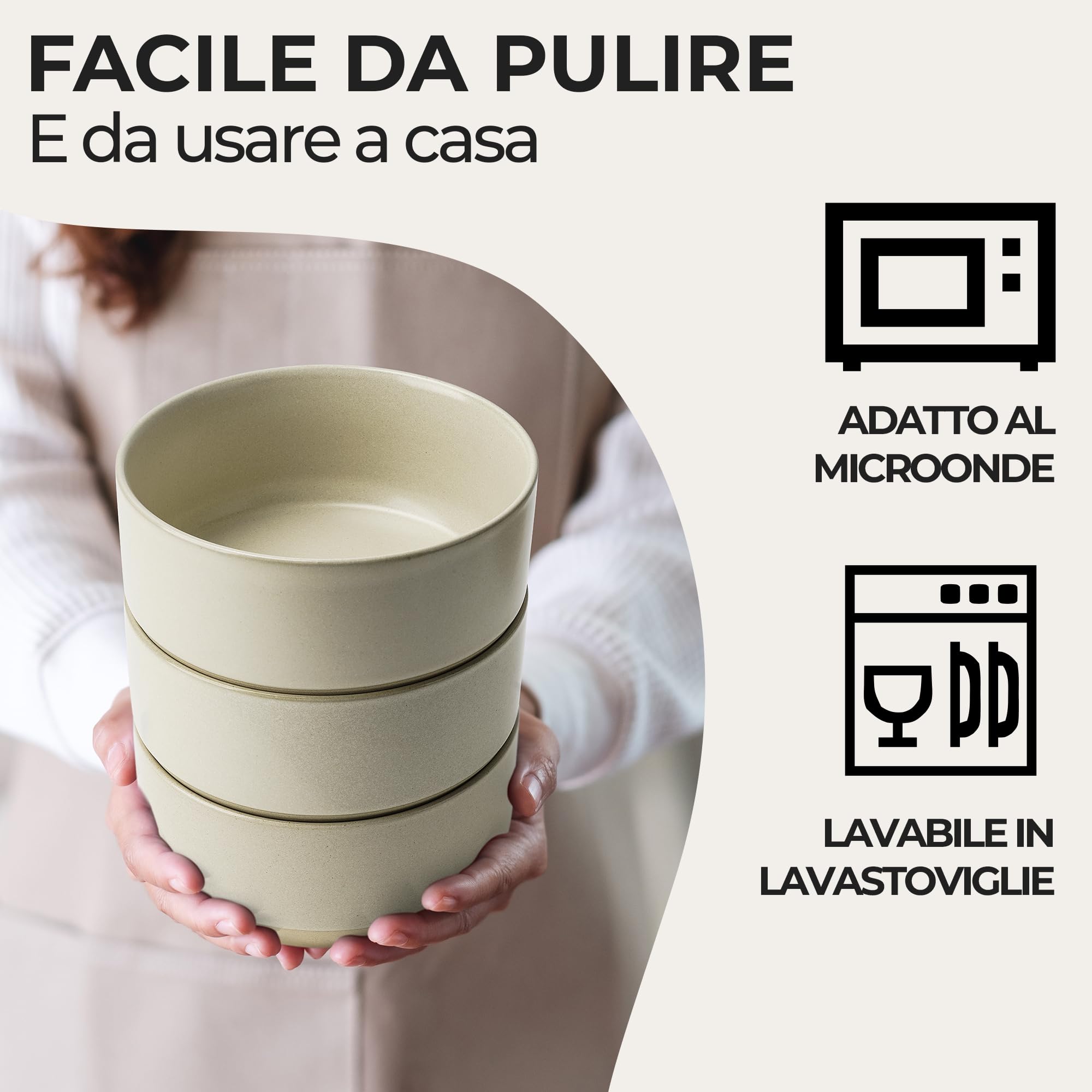MIAMIO - Set di stoviglie per 4 persone/Set di stoviglie in pietra da 12 pezzi in beige/Lavastoviglie e microonde - Collezione Sierra (chiaro, (12x))