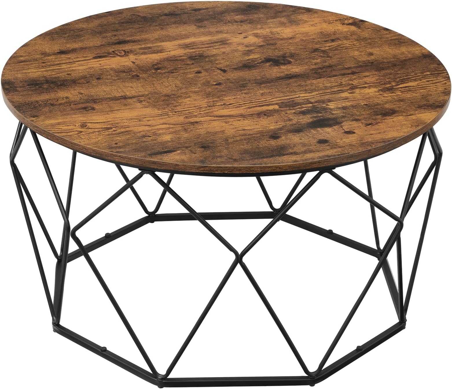 VASAGLE Round Coffee Table, Living Room Furniture Steel Frame for Living Room, Bedroom, Office, Industrial Style, Rustic Brown and Black LCT040B01