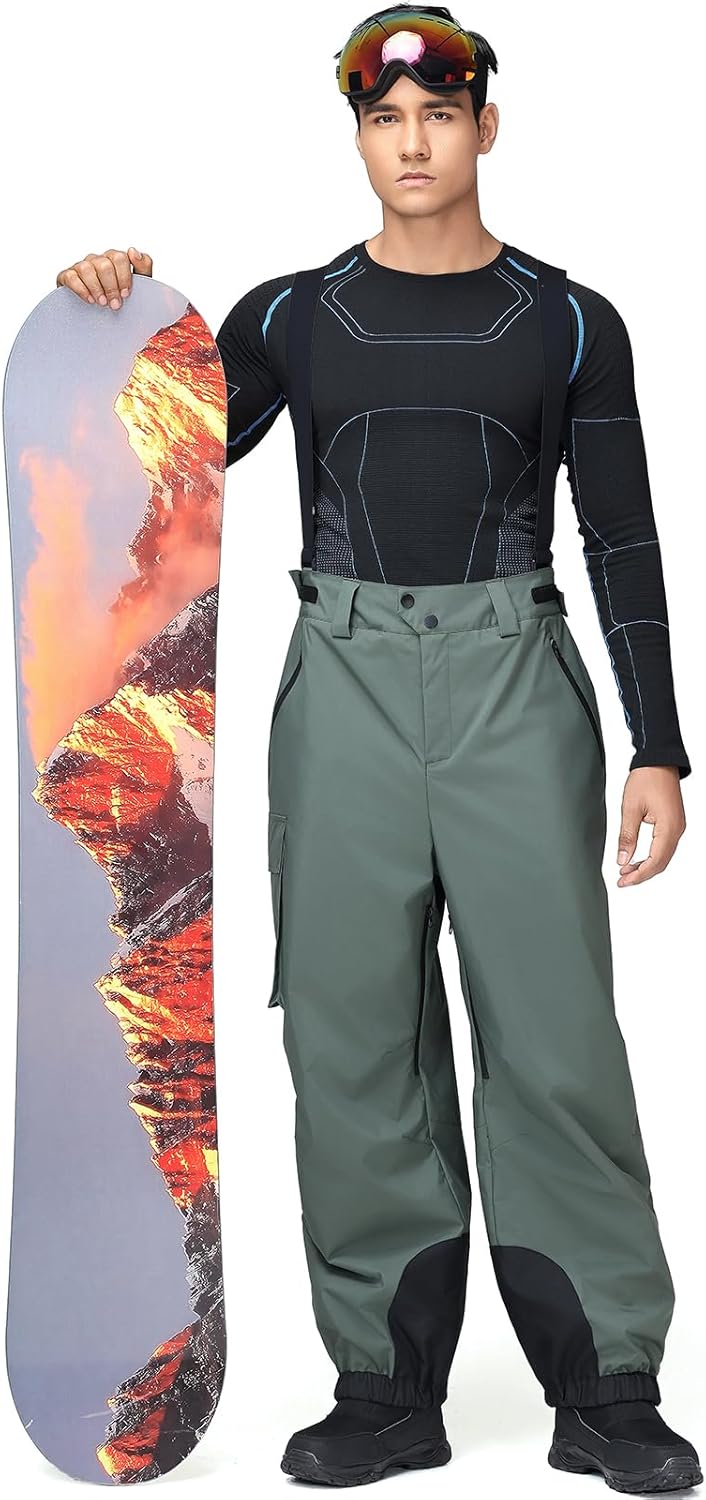 YEEFINE Mens Snow Ski Bibs Pants Baggy Snowboard Overall Insulated Windproof Waterproof Winter Warm Comfy Loose Ski Pants - Image 4