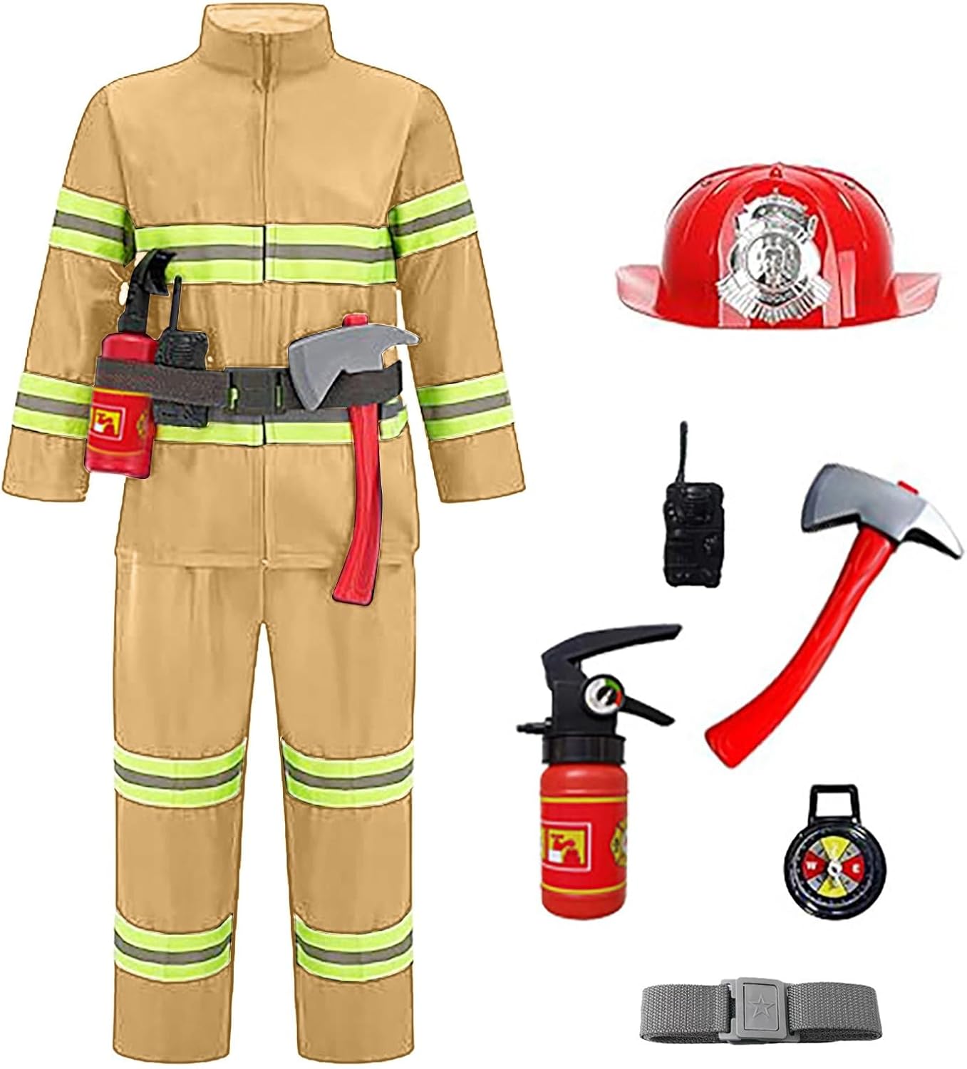 Générique Deguisement Pompier Chef des Pompiers avec 8 pcs Accessoires pour Halloween Carnaval Noël, L'éducation Aux Exercices D'incendie Cosplay Jeu