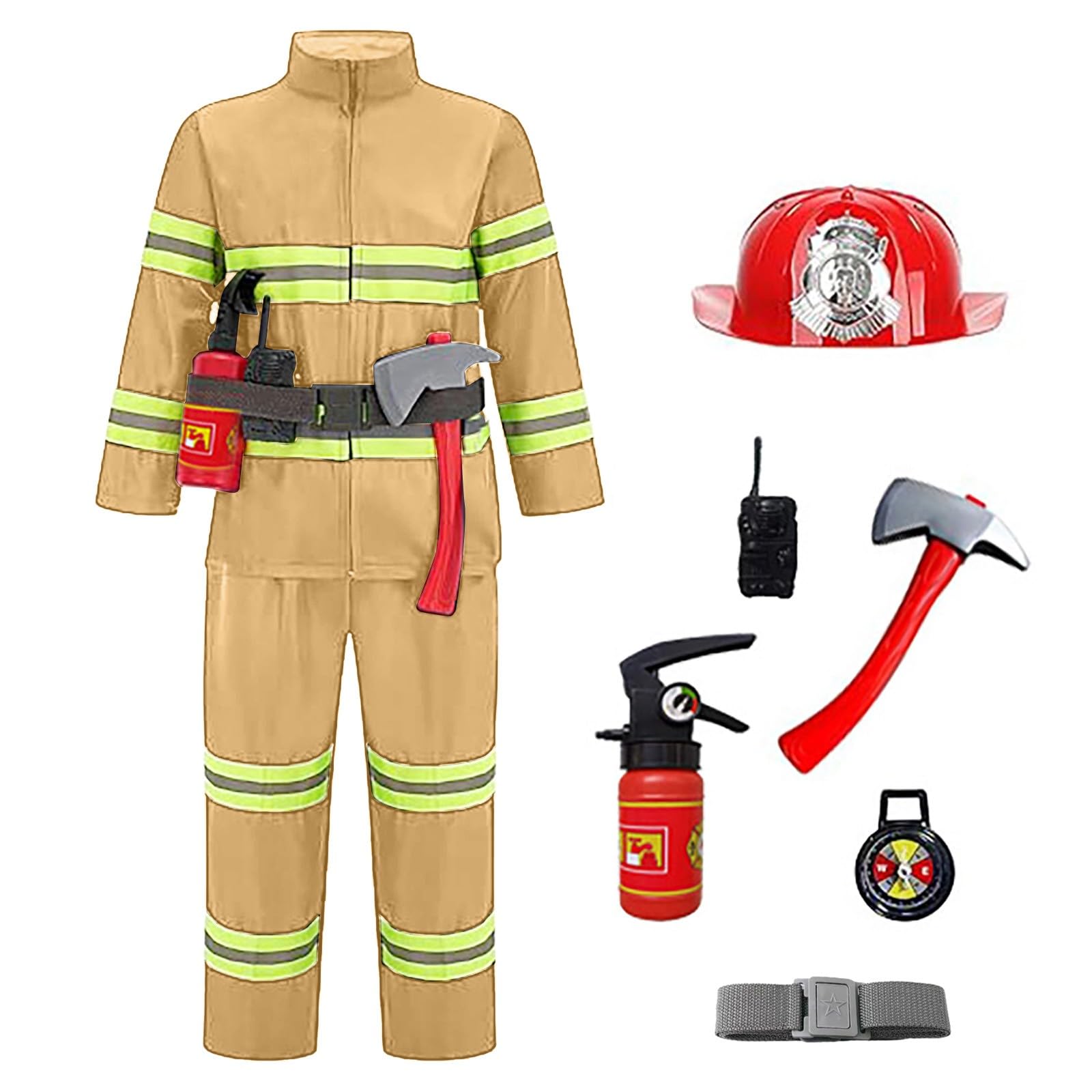 Fireman Costume Kids Role Play Fireman Costume Set Children Firefighter Costumes And Accessories Firefighter Outfit Carnavale Dress Up Pretend Play Toys For Boys And Girls (3-Yellow, 4-5 Years)
