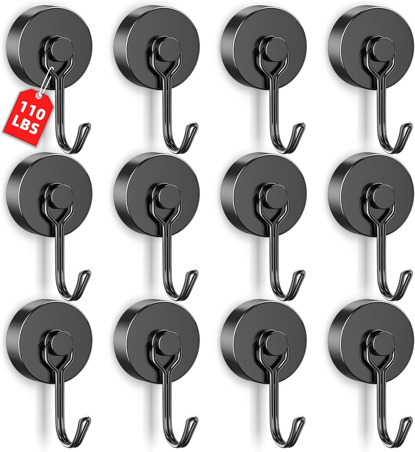 VNDUEEY 12 Pack 110 LBS Magnetic Hooks, Neodymium Magnet Hooks Heavy Duty, Strong Swivel Magnetic Hooks for Cruise, Cruise Magnets with Hooks for Fridge Classroom Garage (Silver)