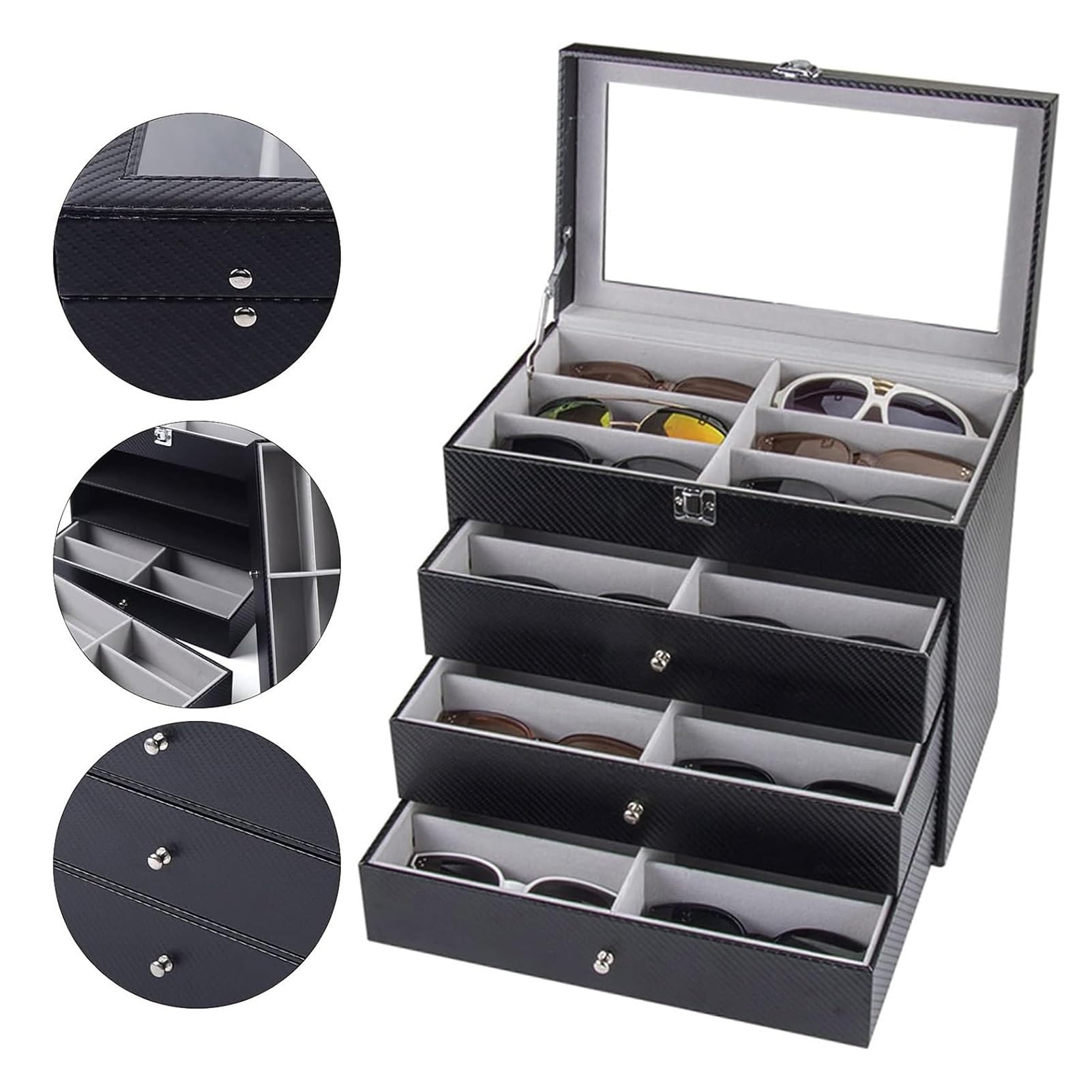 Joyero Organizador De Gafas De Sol, Vitrina De Escritorio con Gran Capacidad Y Cajones, Mujeres Y Hombres.,