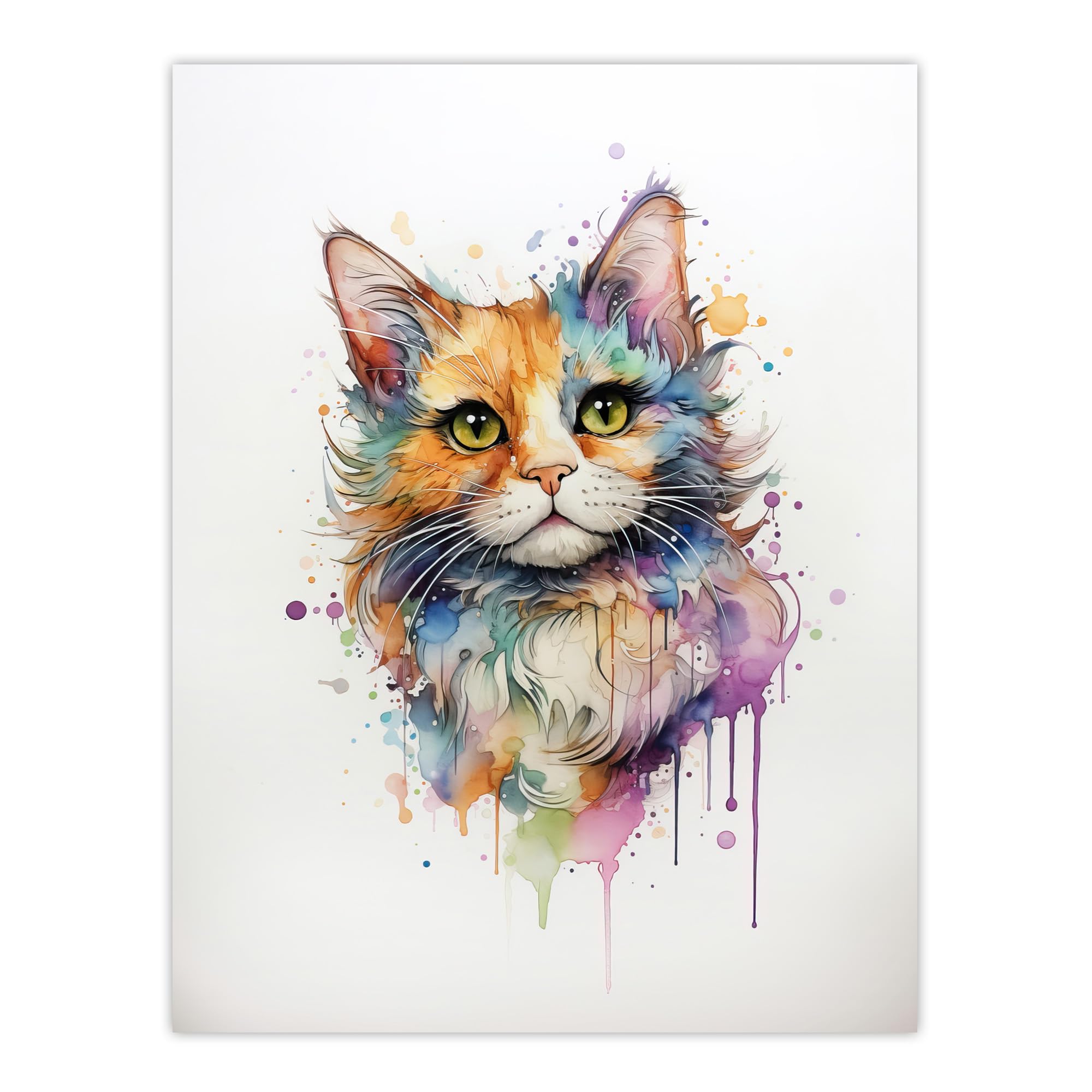 Artery8 Reverse Calico Cat Lovers Gift Watercolour Pet Portrait Painting Artwork Large Wall Art Poster Print Thick Paper 18X24 Inch