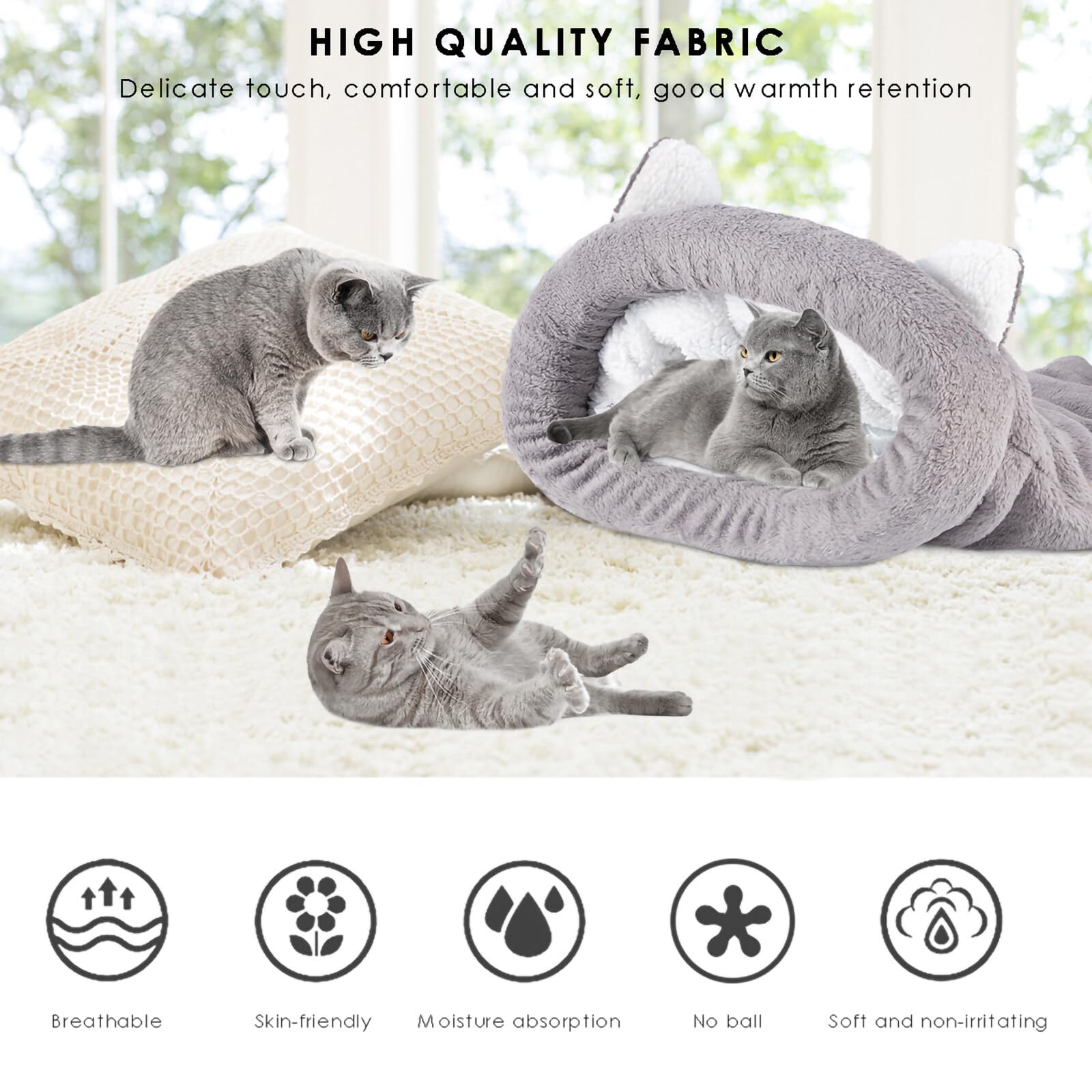 NCONCO Sac de couchage pour chat, chat - Chaud et confortable - Auto-chauffant - Grotte à moitié couverte - Pour chats et chiots (gris, M)