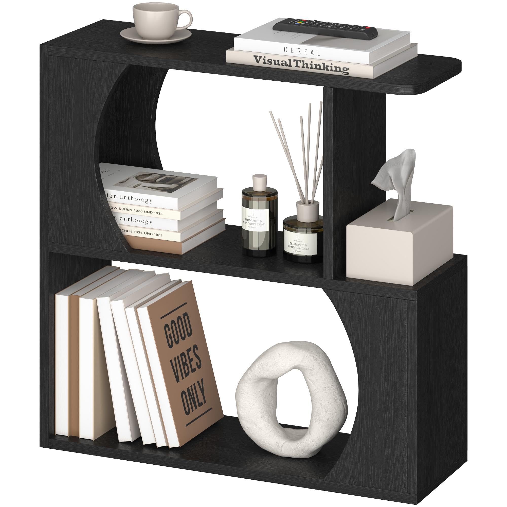Yaheetech Narrow Side Table with 2 Storage Shelves, Black