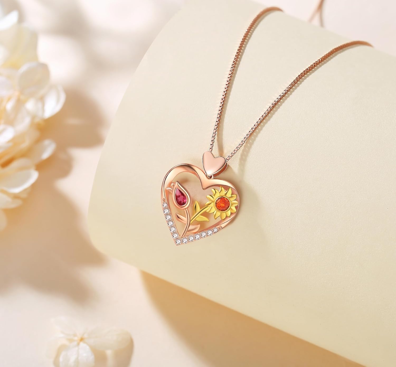 Sunflower Necklace S925 Sterling Silver Love Heart Pendent Necklaces Jewelry Mothers Day Birthday Christmas Gifts for Women Mom Daughter Sister