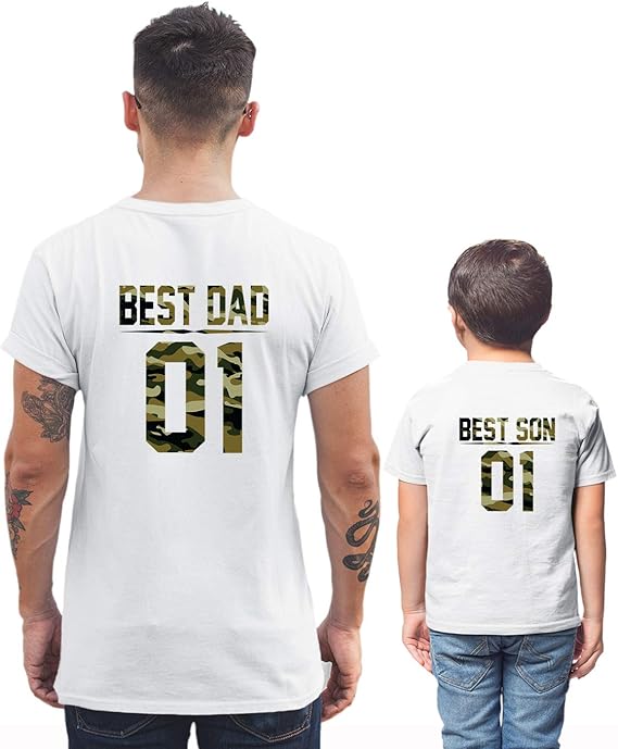 SugarARMY Father Son t-Shirts, Matching Daddy and me Shirts, Best Dad Best Son Camouflage Print 