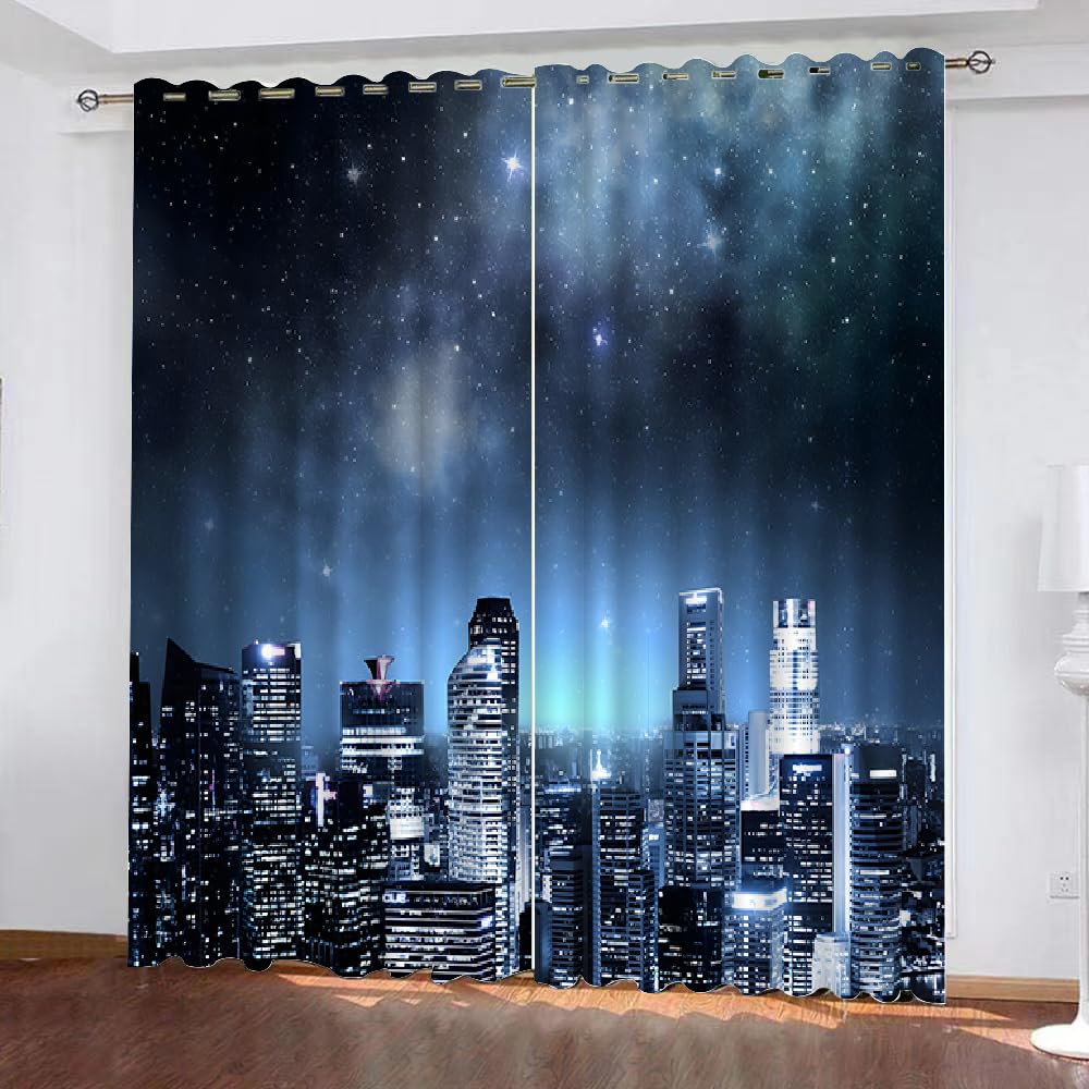 MARBRE 3D New York Blackout Curtains Polyester Fabric 2 Panels 117x138cm Thermal Insulated Room Darkening Eyelet Curtain New York Window Drapes for Home Decoration(Image 23-1)