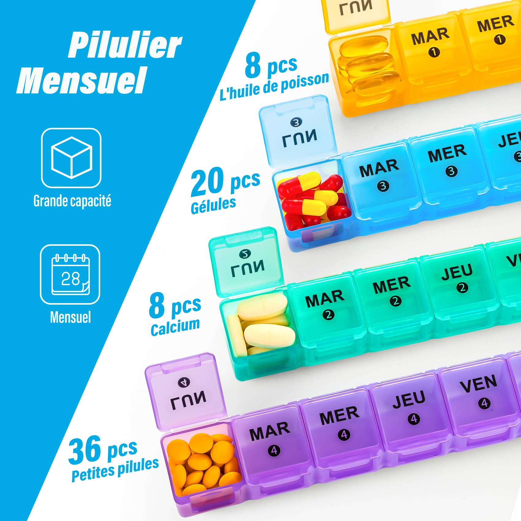 Organizador de pastillas semanal grande para 28 días