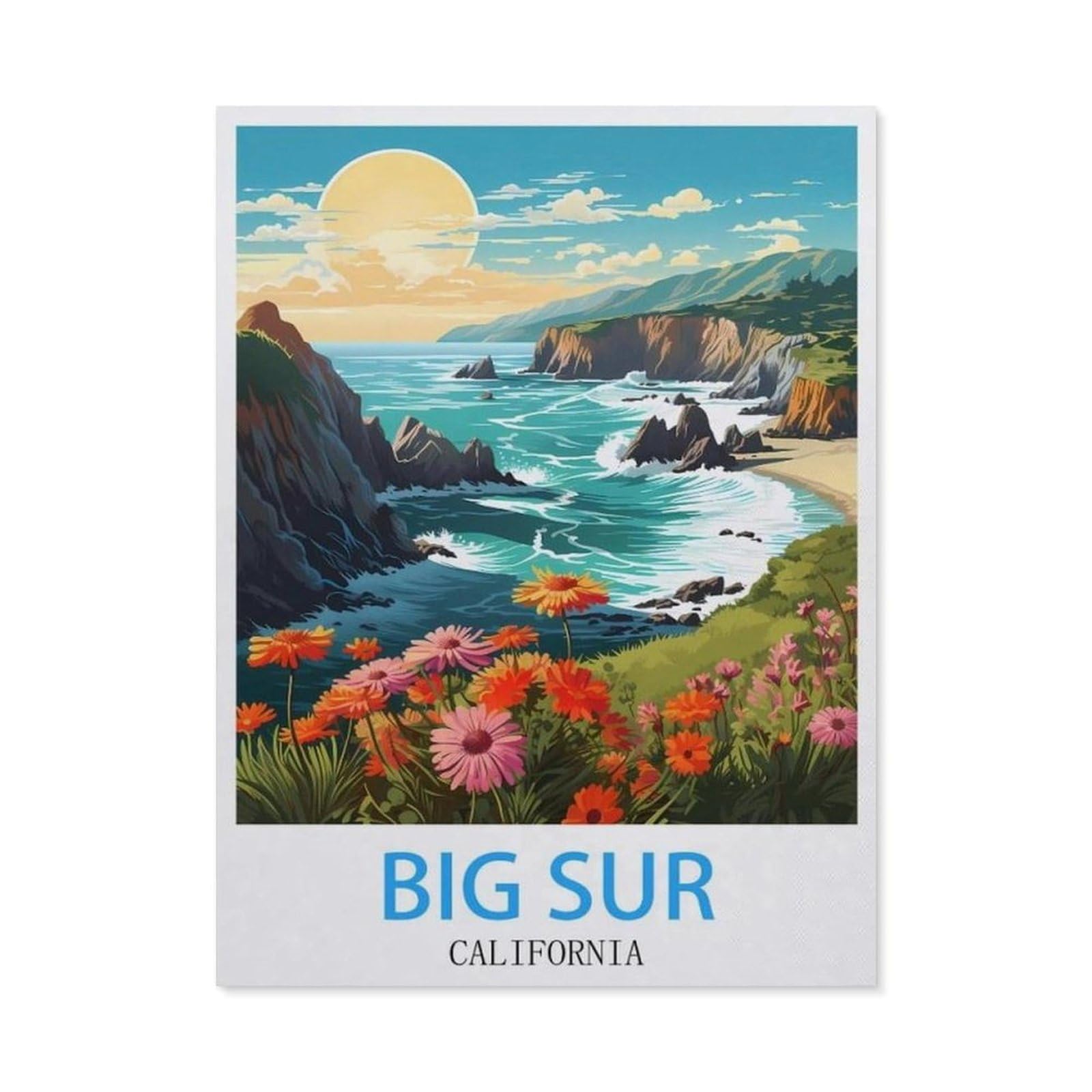BEAYODKP Big Sur California Vintage Travel Poster，Diamond Art Kits for Adults and Kids, Full Drill Round Rhinestone Paint with Diamonds（50 x 60 cm/19.68 x 23.62 inches）-BX41