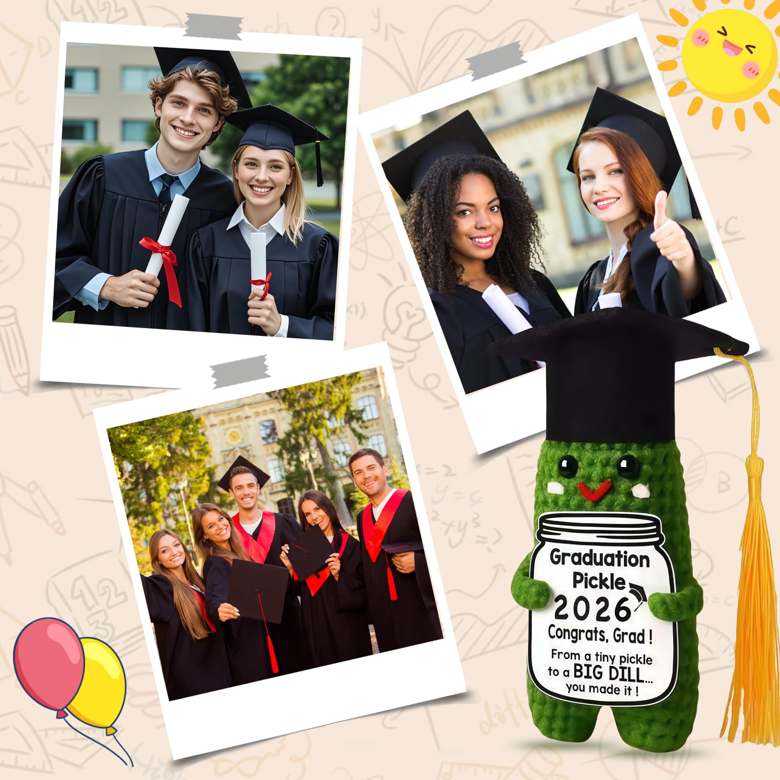 Graduation Gifts 2026 - Funny Handmade Crochet Pickle Grad Gift, A Quirky Congrats Present For Him And Her, Ideal For High School, College & University Graduates Unique Handmade Crochet Craft - 4