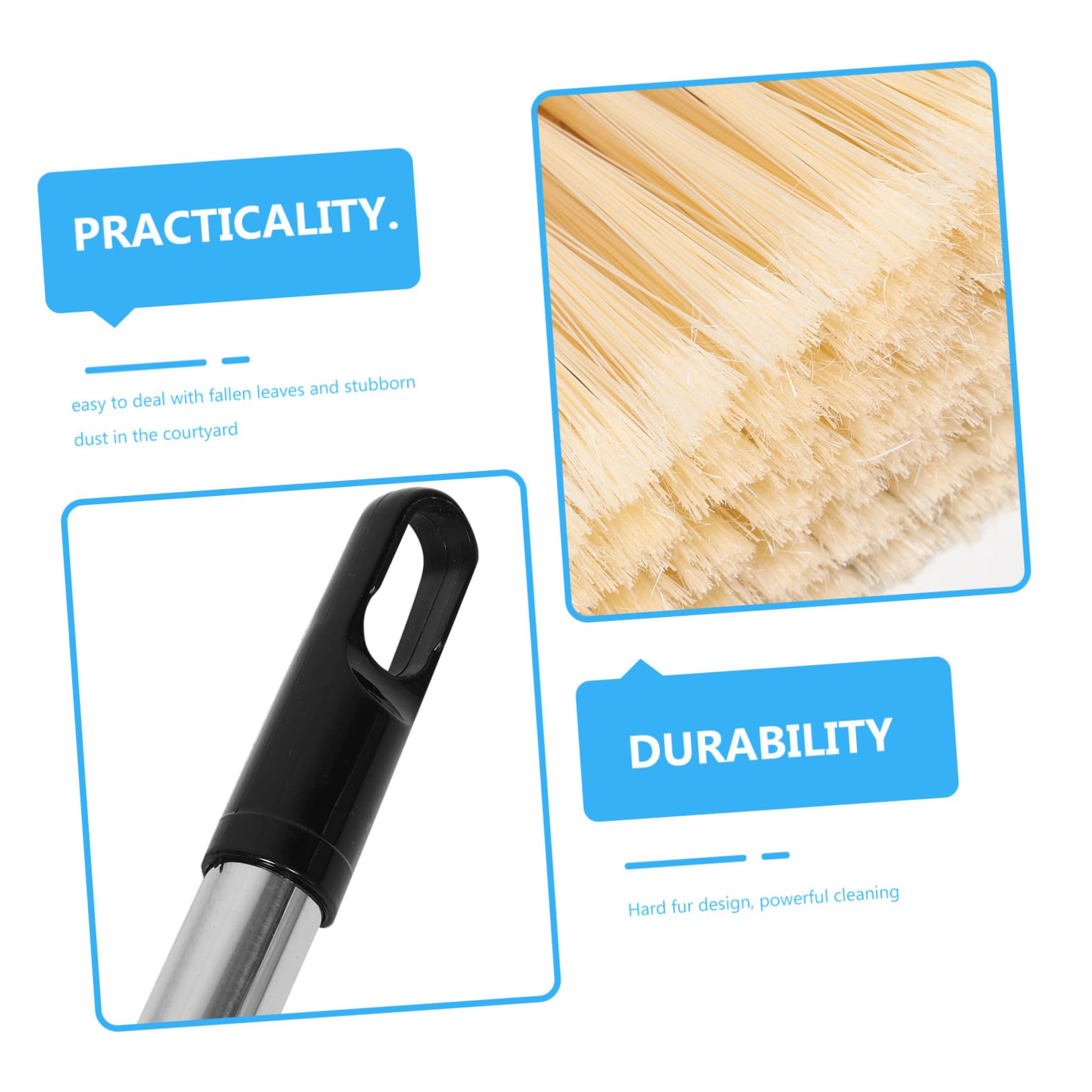 Scopa per Esterni in bambù e Acciaio Inossidabile con Setole Dure per Pulire Cortili Aree Verdi e Garage Manico Ergonomico in Legno