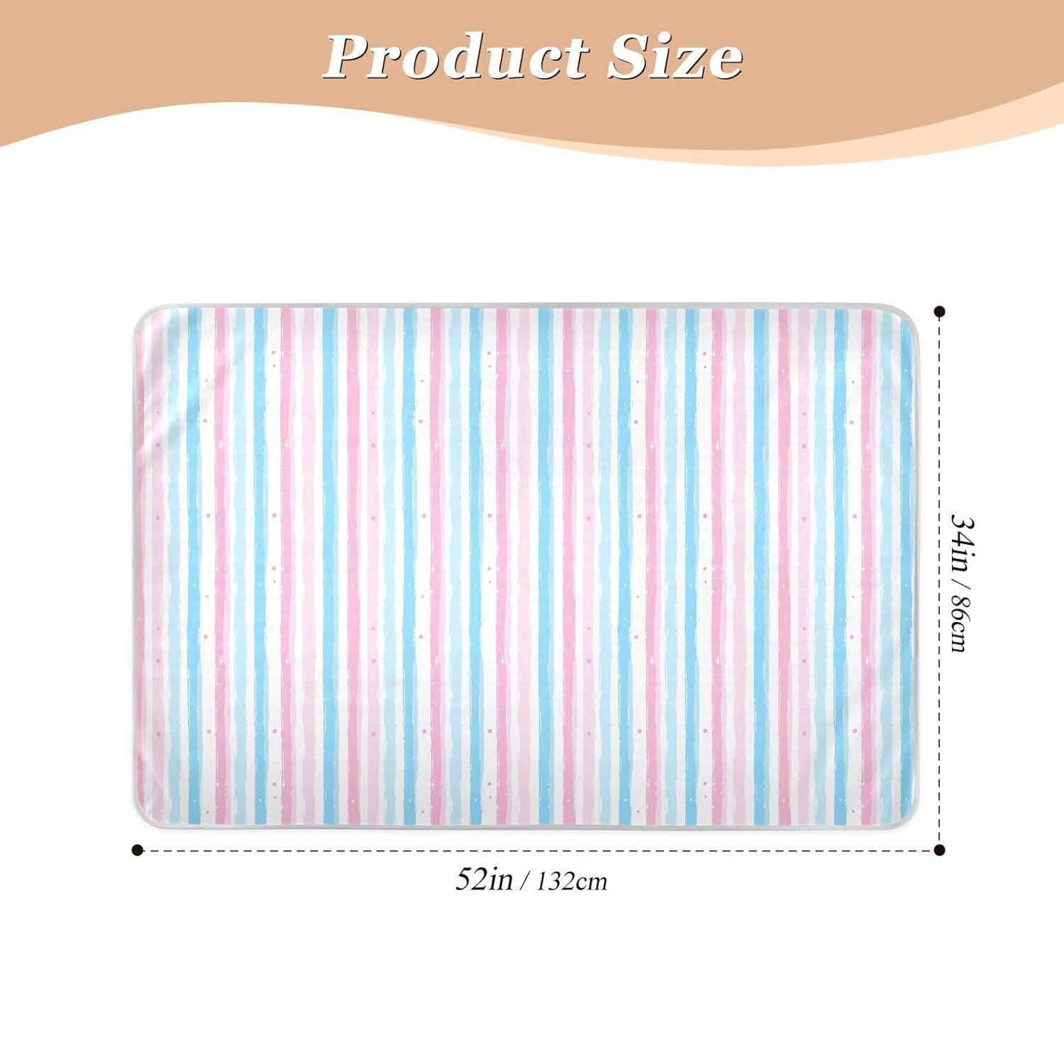Pink and Light Blue Stripe Pattern Doodle Art Extra Large Resuable Toddler Mattress Pads Soft Absorbent Baby Diaper Changing Pad Portable Cradle Mattress for Children Adults Pets, 52" L x 34" W