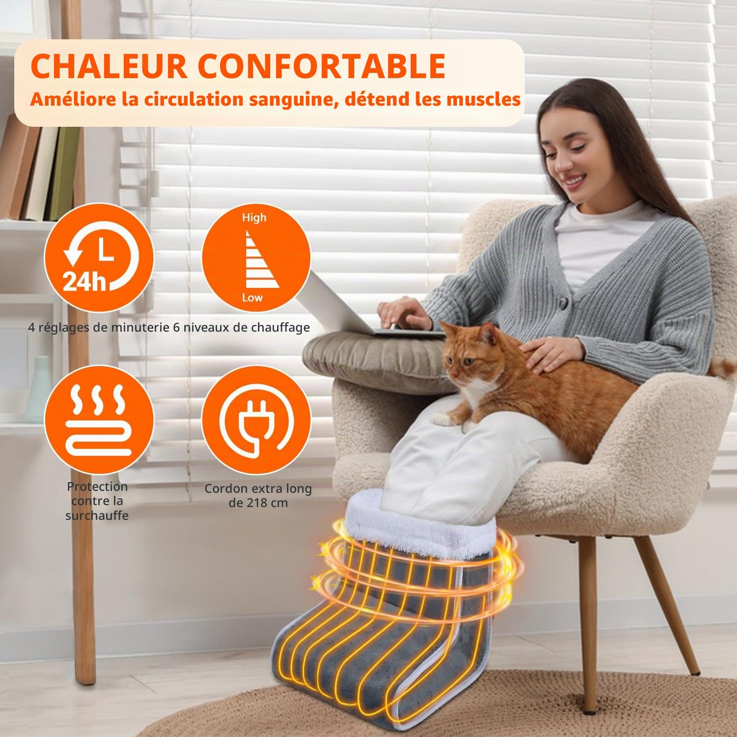 Chauffe Pied, Chauffe-Pieds électrique avec 6 Réglages de Température & 4 Minuterie, Protection Contre la Surchauffe & Arrêt Automatique, Cadeaux de Noël pour Homme et Femme
