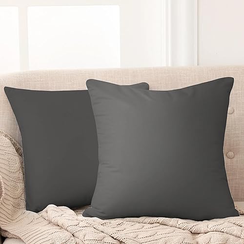 Miniatura 4 de Christy Exports Juego de 2 fundas de almohada cuadradas de 18 x 18 pulgadas  Funda de almohada lisa para sofá (gris oscuro)