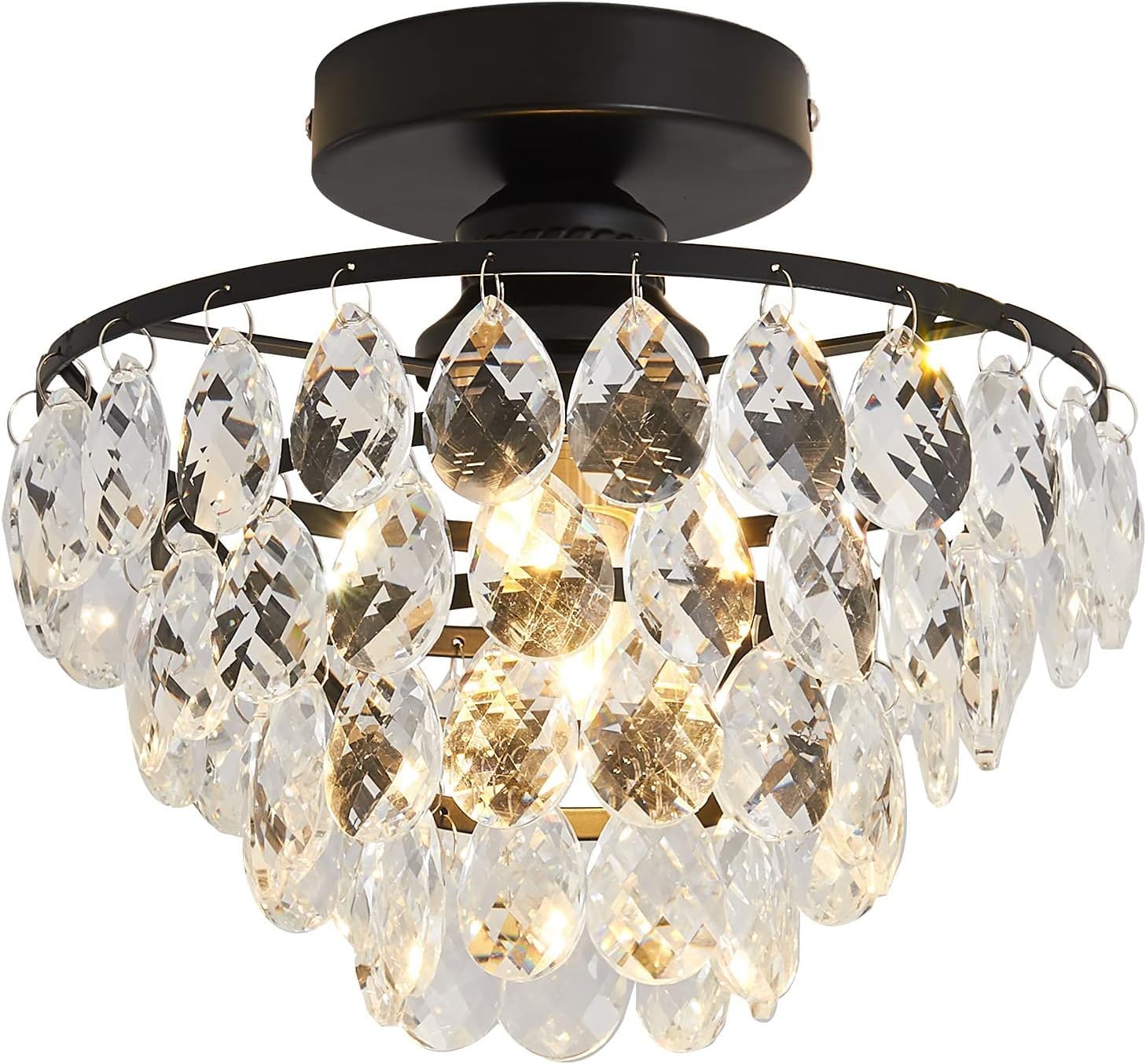 HXYSXHJUO Kitchen Light Crystal Chandelier Hallway Semi Flush Mount Modern Ceiling Fixture Silver Lamp Bedroom Foyer Terrace Dining Room Fixtures (Black)