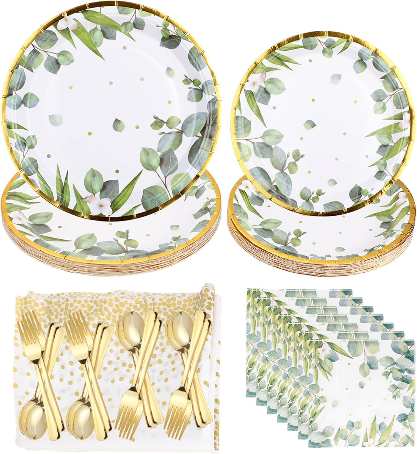 126PCS Sage Green Party Supplies Greenery Paper Plates Napkins Cutleries Kit, Spring Eucalyptus Green Leaves Disposable Dinnerware Decor for Wedding Birthday Baby Shower