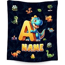 Dinosaur Blanket for Kids   Personalised Boys Fleece Throw Gift   Custom Name Flannel Blanket for Sofa, Bed & Room Decor
