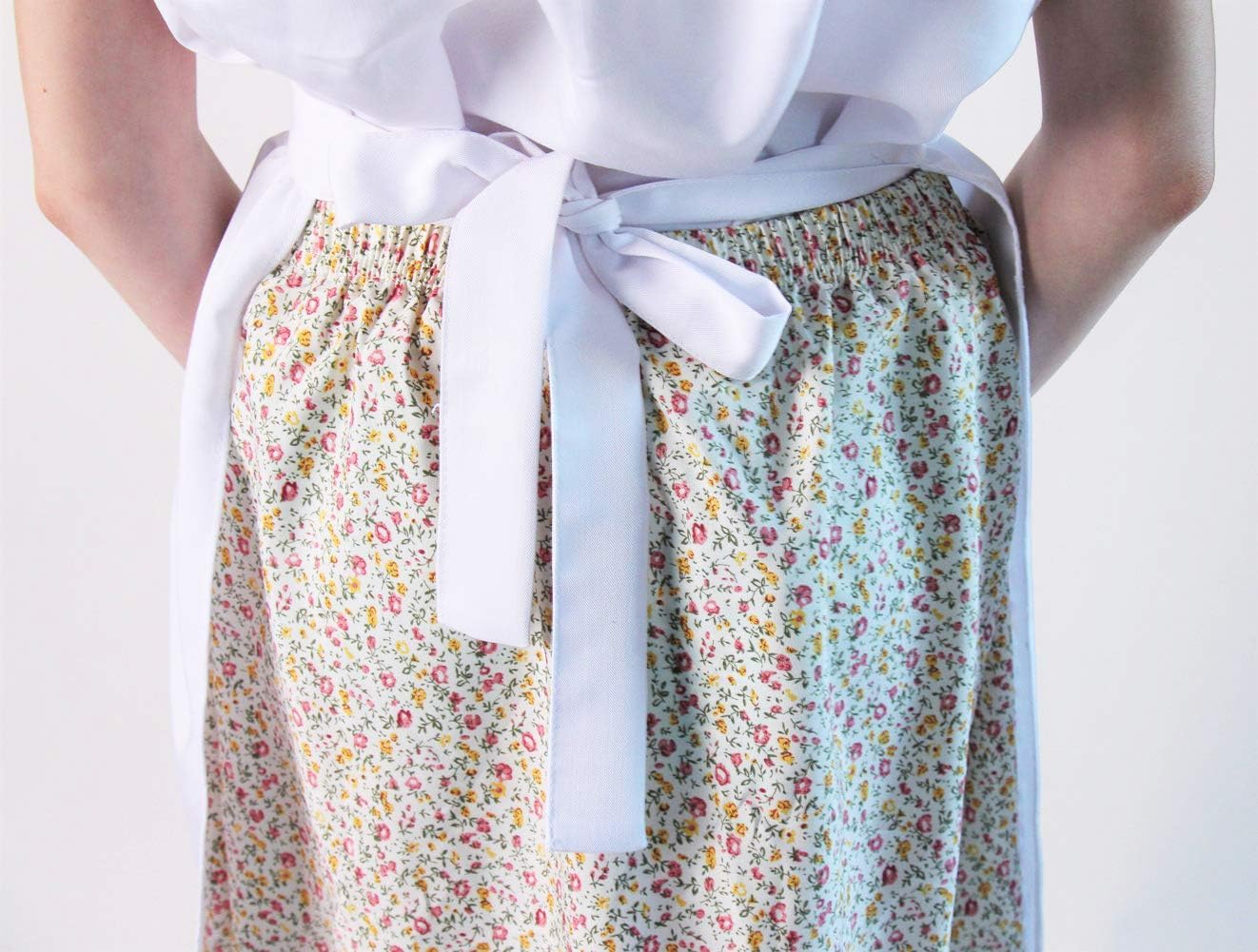 Making Believe White Waist Half Apron with Pocket for Girls and Teens for Pioneer Peasant Costume