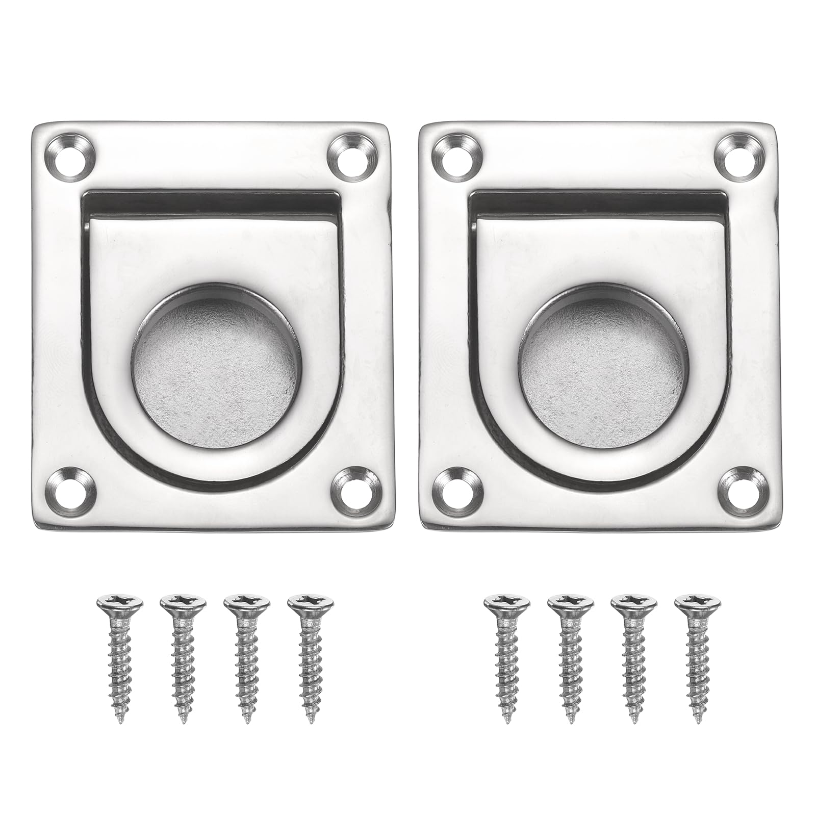 sourcing map 2Pcs Flush Ring Pull, 2.64 x 2.2 Inch 316 Stainless Steel Lifting Ring Pull Handle Square Recessed Door Pulls with Screws for Cupboard Drawer Boat, Silver