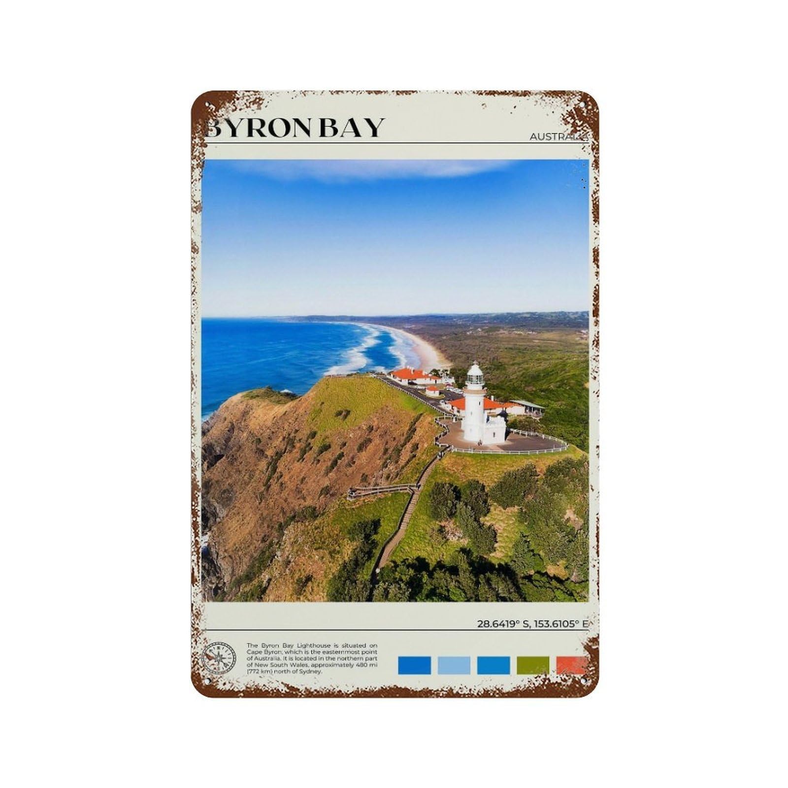 xiaoxiaoshen Real Photo Byron Bay Decor Australia Wall Decor Art Metal Tin Poster Modern Home Decor Art Home Bar Shop Decorations Vintage Sign 30x20cm
