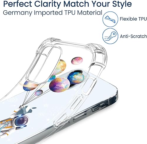 Miniatura 6 de Hi Space Compatible con iPhone 15 Plus, funda de astronauta, planeta, estrella espacial, luna con purpurina, transparente, constelación para