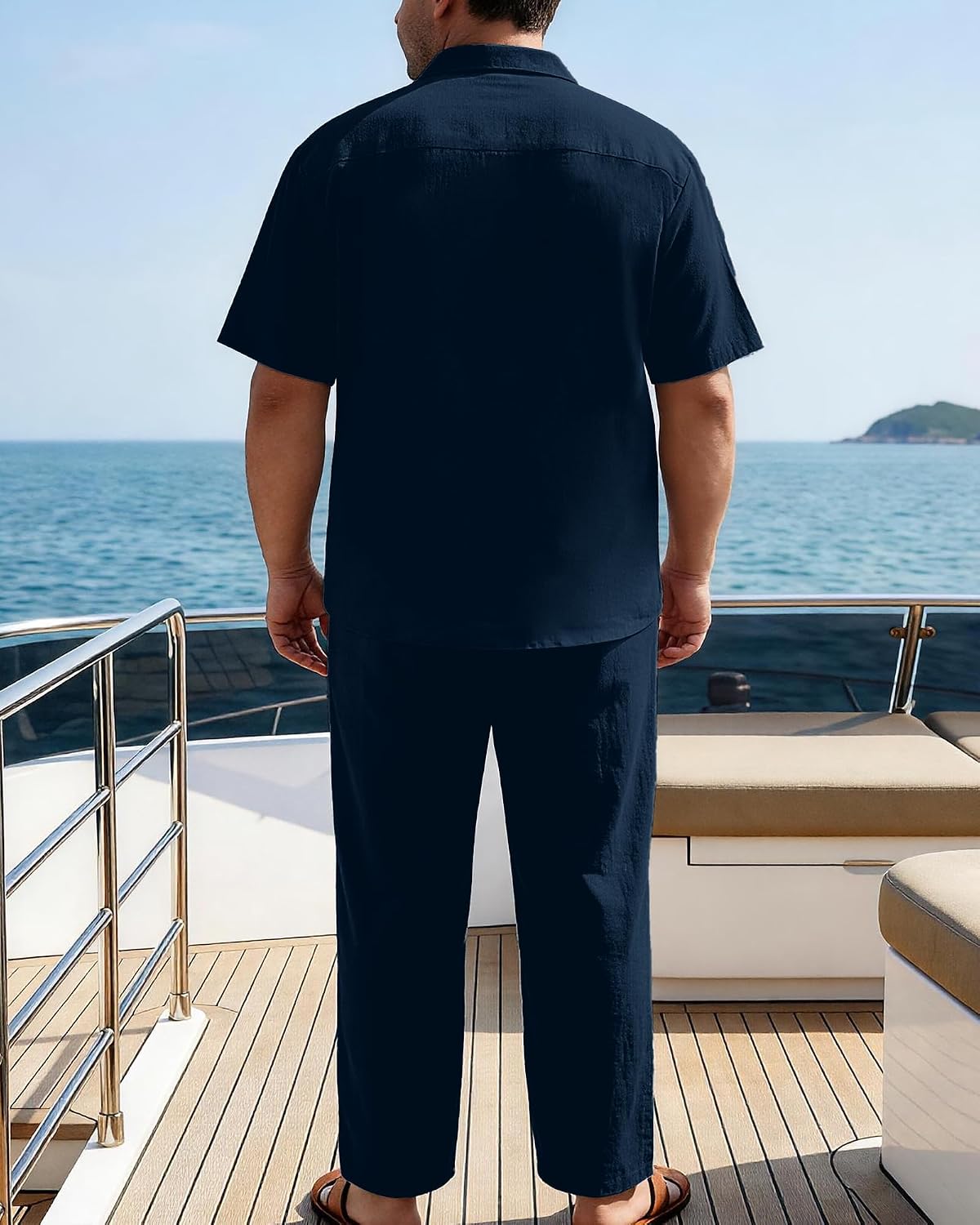 Big and Tall Mens 2 Piece Faux Linen Outfits Short Sleeve Button Shirt and Loose Pants Vacation Beach Sets