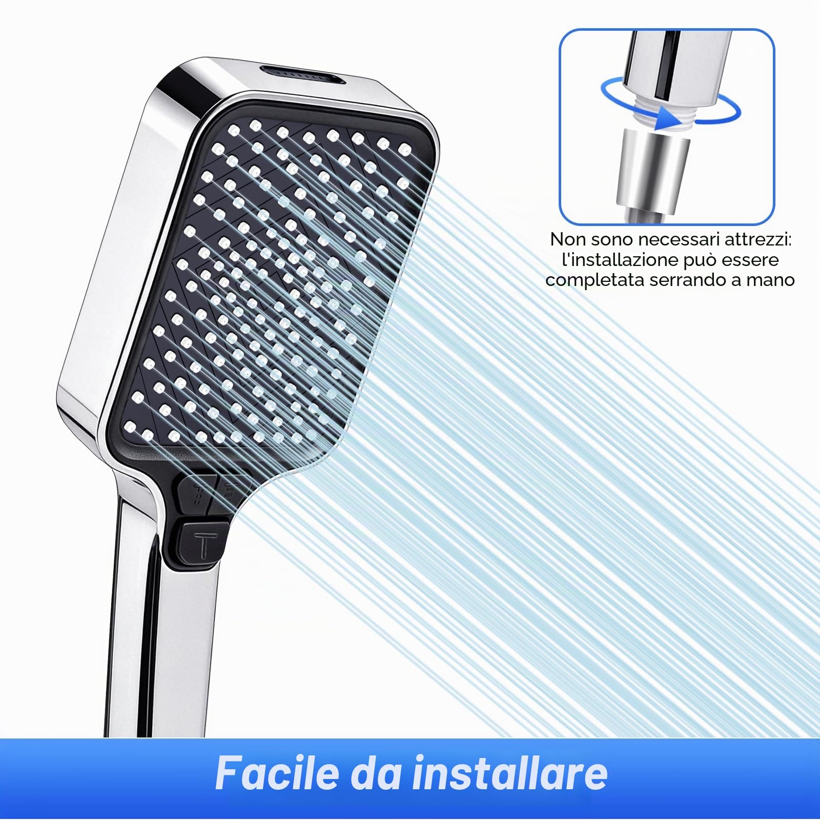 Soffione Doccia Anticalcare, Doccino per Doccia Alta Pressione, 4 Funzioni Getto, Telefono Doccia Universale Con Tubo Doccia 2m, Facile Da Installare